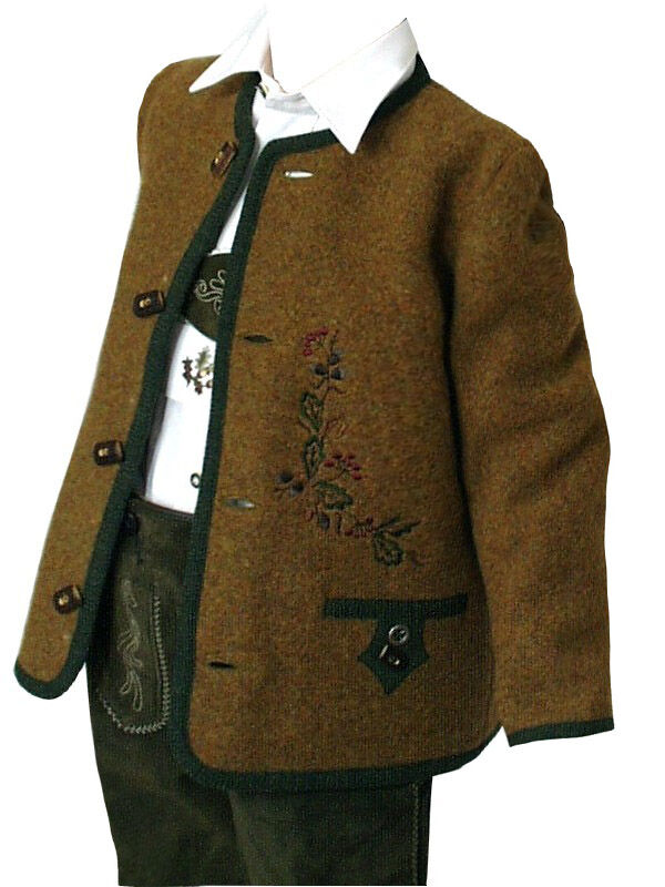 Trachtenjacke Jungen/Buben 100% Merinowolle Braun Stickerei Eichenlaub