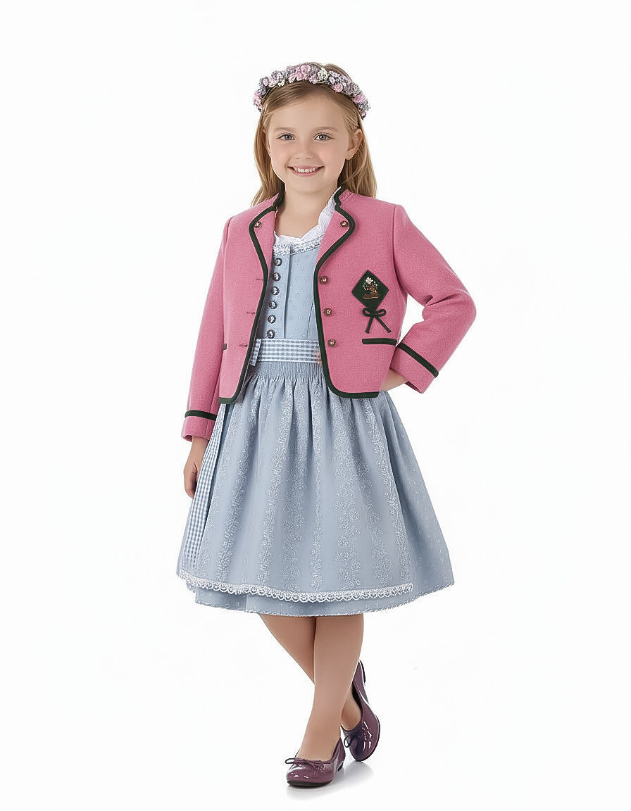 Trachtenjacke Mädchen Madl 100% Merinowolle Rosa-Grün