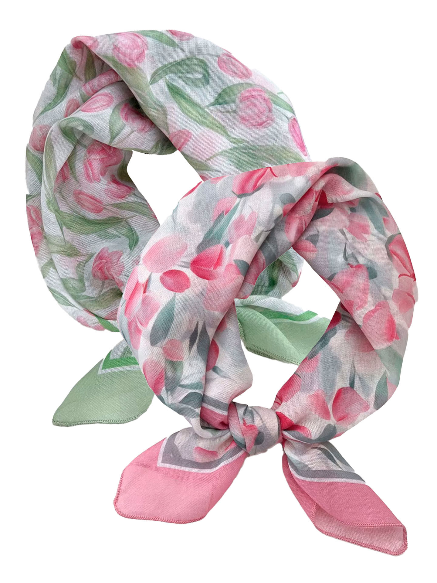 Trachtenhalstuch Nickituch Tulpen-Dessin Rosa + Grün
