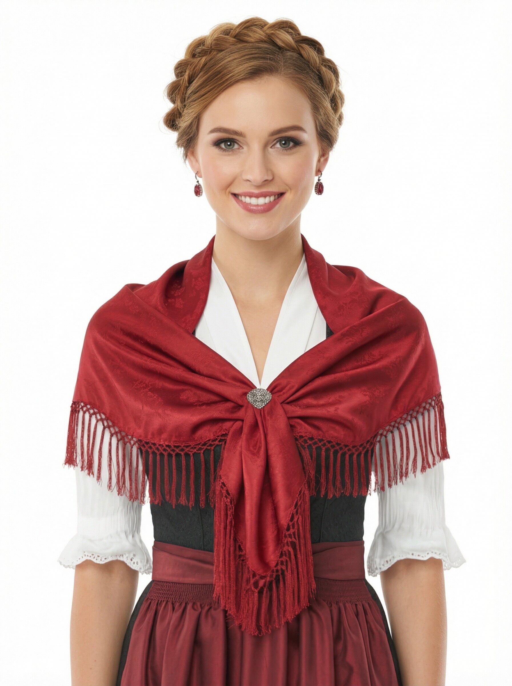 Trachtentuch Dirndltuch Seidentuch 100% Seide Rot  Kirsche