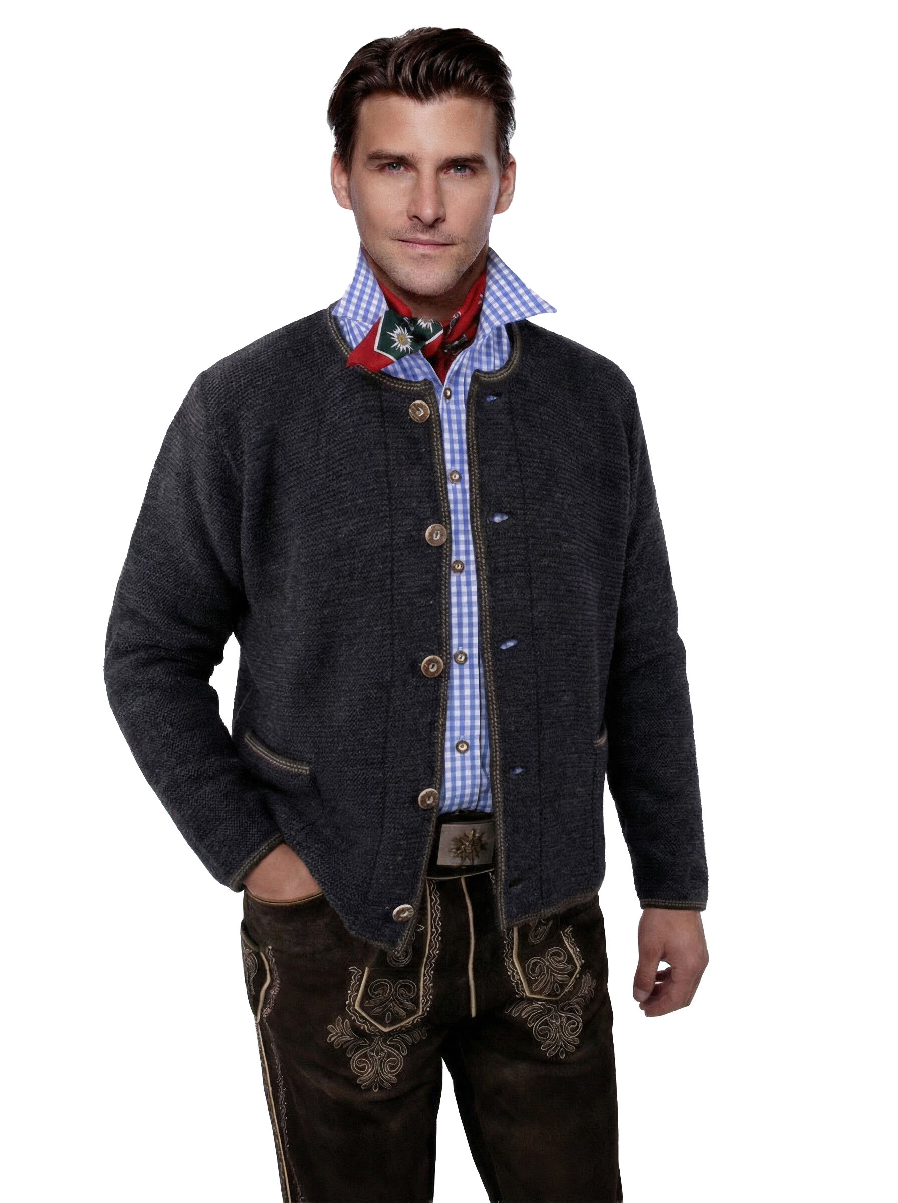 Trachtenstrickjacke Herren Links-Links  Trachtenjanker Anthrazit