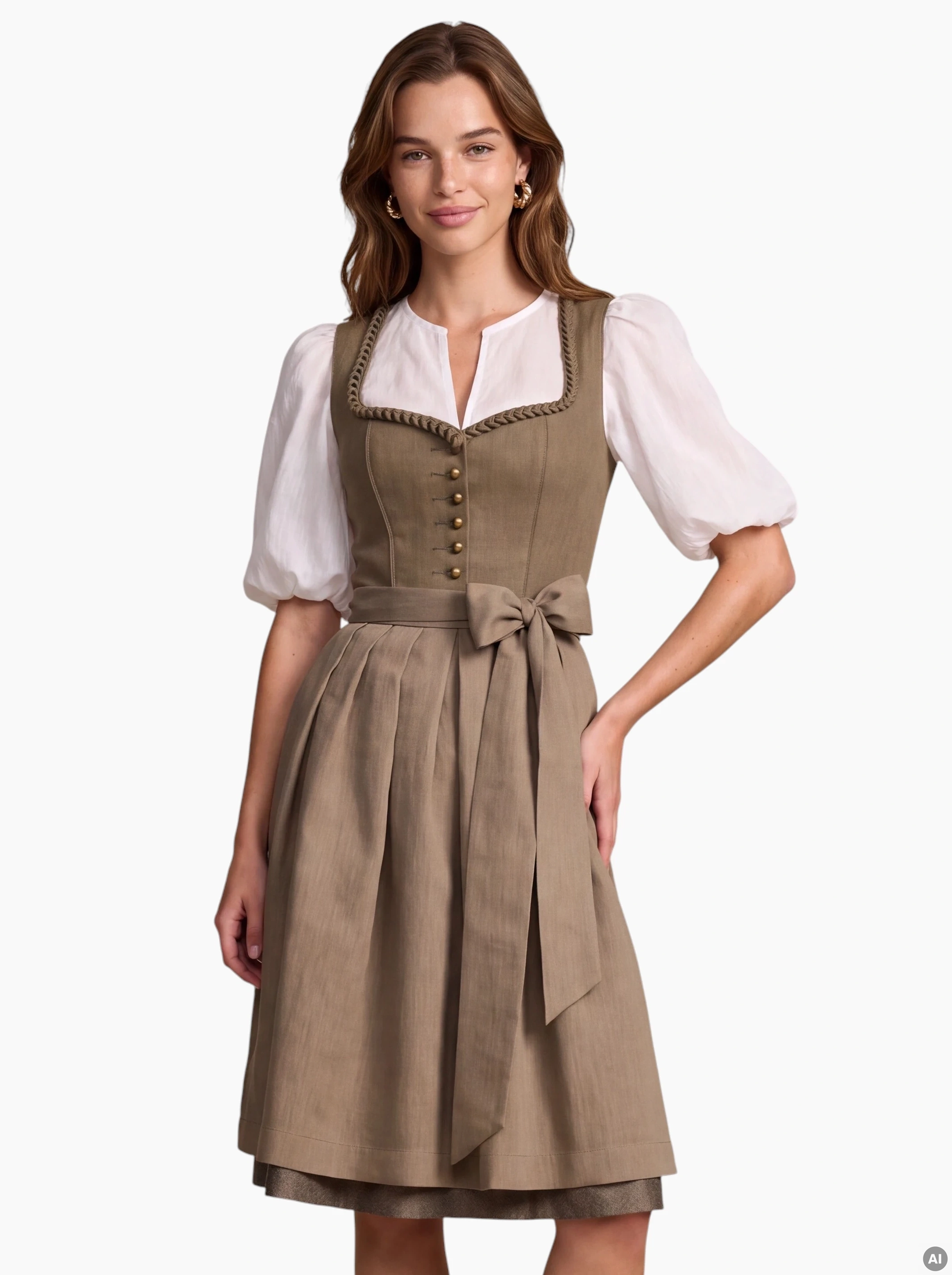 Dirndl Adena 60 cm Oliv/Taupe mit Leinmieder