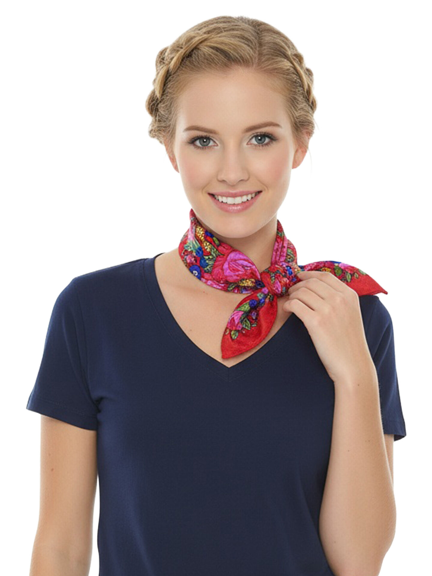 Trachtenhalstuch Nickituch Wiener Rosen 100% Seide Rot Beige