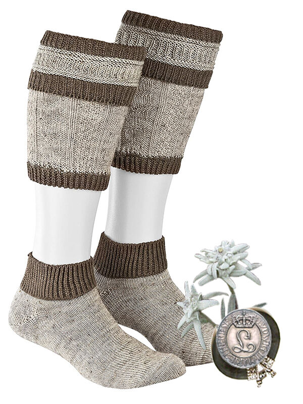 Trachtenstrumpf-Loferl-Wadenstutzen-Herren-Beige-Braun-front Trachtenstrumpf-Loferl-Wadenstutzen-Herren-Beige-Braun-front
