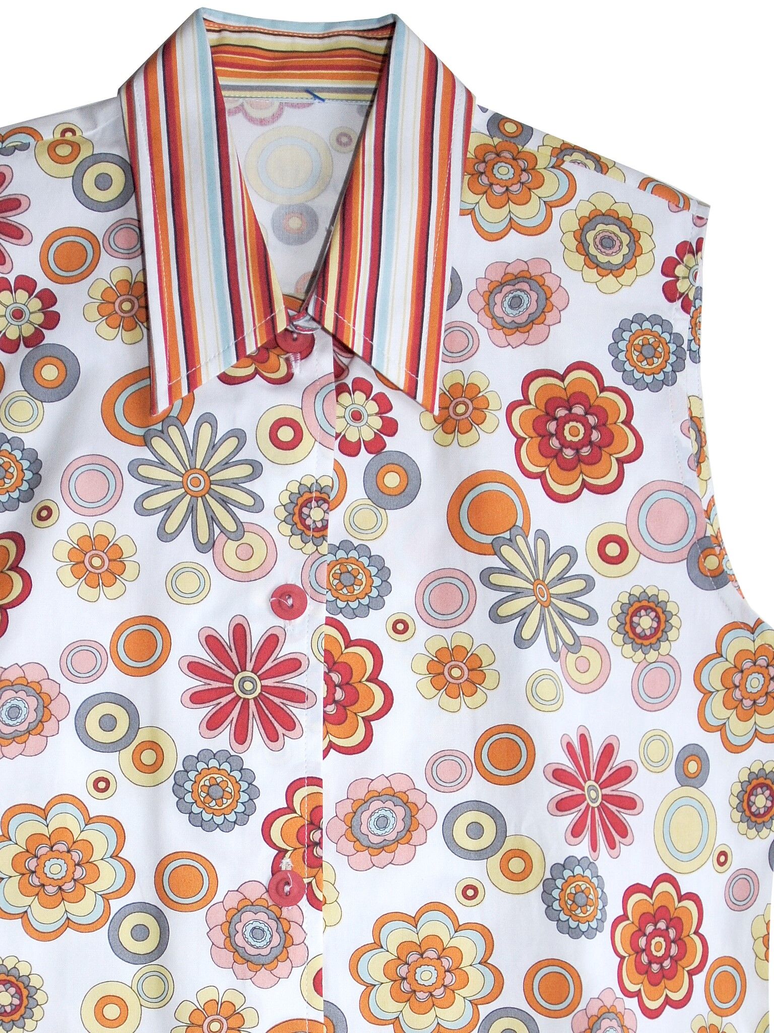 Fröhliche Sommerbluse Damen Ärmellos zur Jeans Blumen Rot Bunt Fröhliche Sommerbluse Damen Ärmellos zur Jeans Blumen Rot Bunt