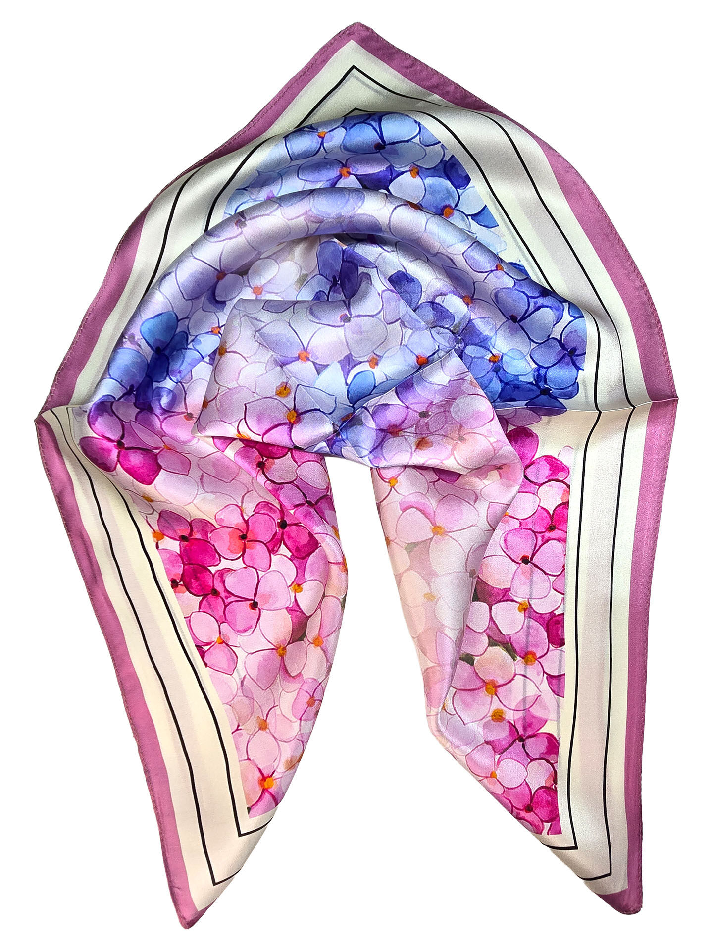 Seidenhalstuch Hortensia Damen Nickituch 100% Seide Pink-Blau