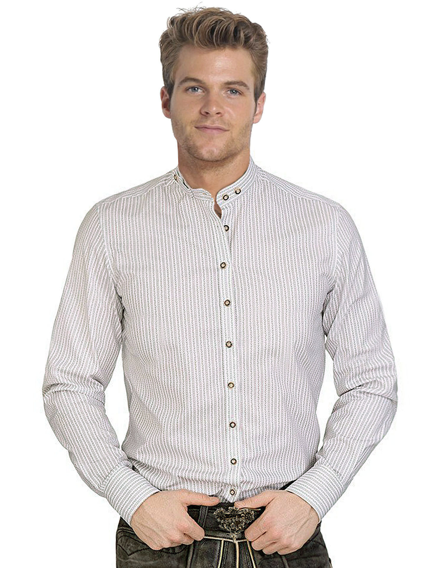 Premium Trachtenhemd Gipfelstürmer Weiß/Grau SLIMFIT Stehkragen Streifenhemd 