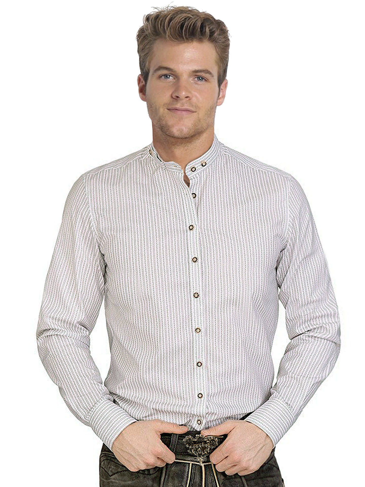 Premium Trachtenhemd Gipfelstürmer Weiß/Grau SLIMFIT Stehkragen Streifenhemd  Premium Trachtenhemd Gipfelstürmer Weiß/Grau SLIMFIT Stehkragen Streifenhemd