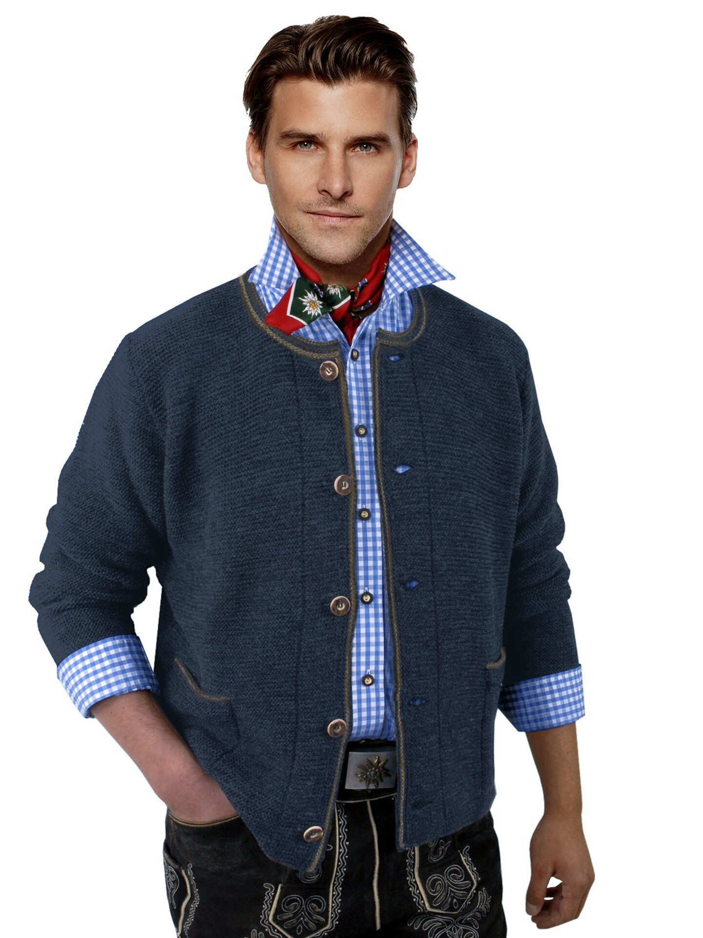 Trachtenstrickjacke Herren Links-Links  Trachtenjanker Blau Trachtenstrickjacke Herren Links-Links  Trachtenjanker Blau