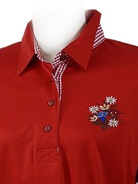 PREMIUM Trachtenshirt Damen T-Shirt lang Edelweiß-Stickerei Rot 