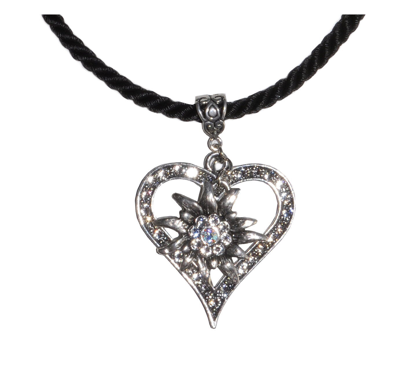 Trachtenherz Edelweißkette mit Swarovski-Kristall Trachtenherz Edelweißkette mit Swarovski-Kristall