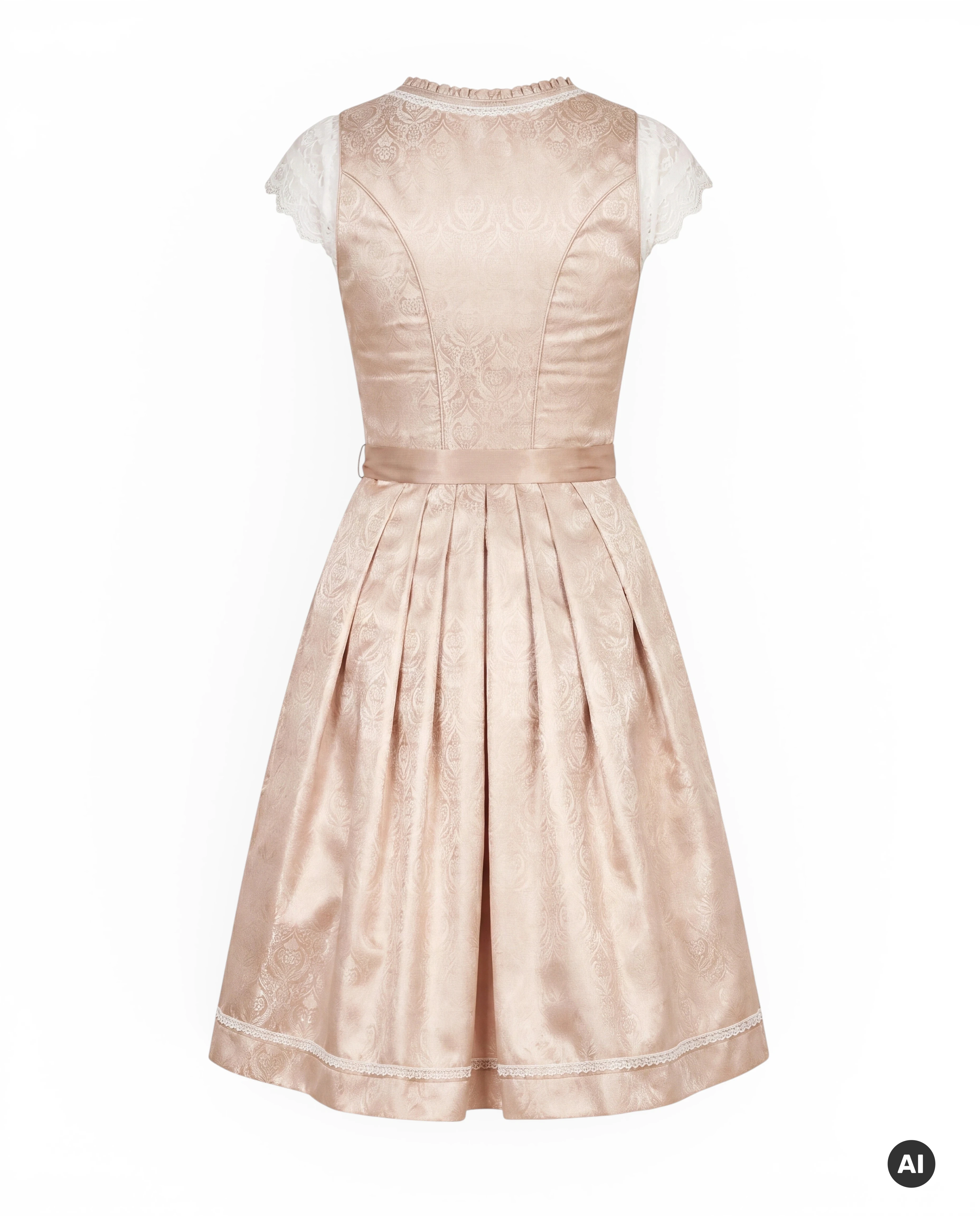 Midi-Dirndl Anna 65 cm Beige-Rosé mit Spitzenschürze & Schnürung