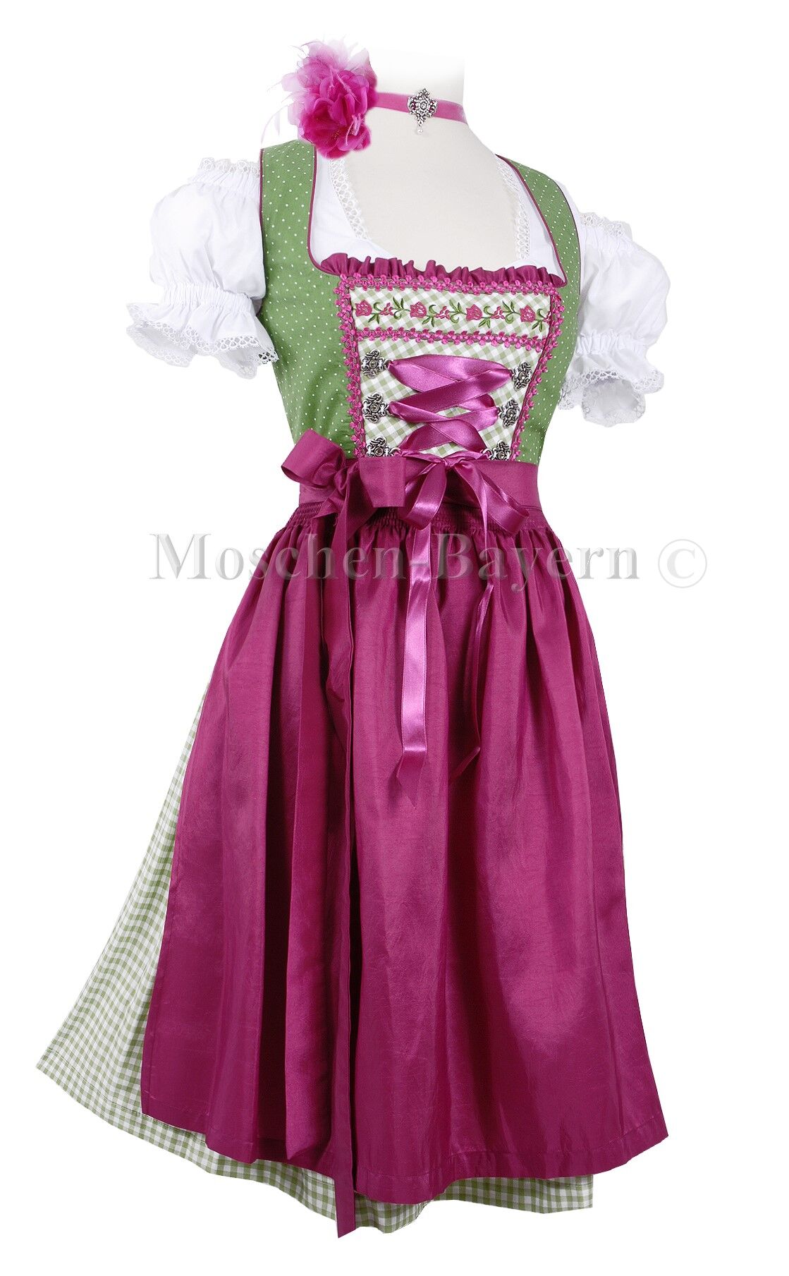 Süßes Wiesn-Dirndl - Mini-Dirndl kurzes Dirndl kariert Grün-Pink Süßes Wiesn-Dirndl - Mini-Dirndl kurzes Dirndl kariert Grün-Pink
