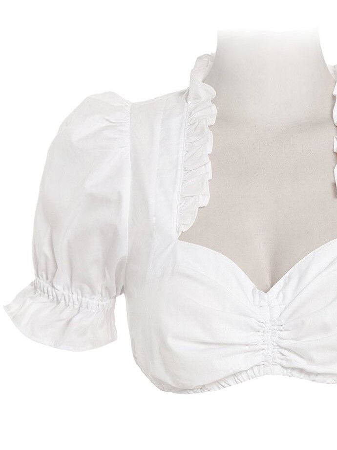 Dirndlbluse Damen Baumwolle Kurzarm Rüschen Weiß Dirndlbluse Damen Baumwolle Kurzarm Rüschen Weiß