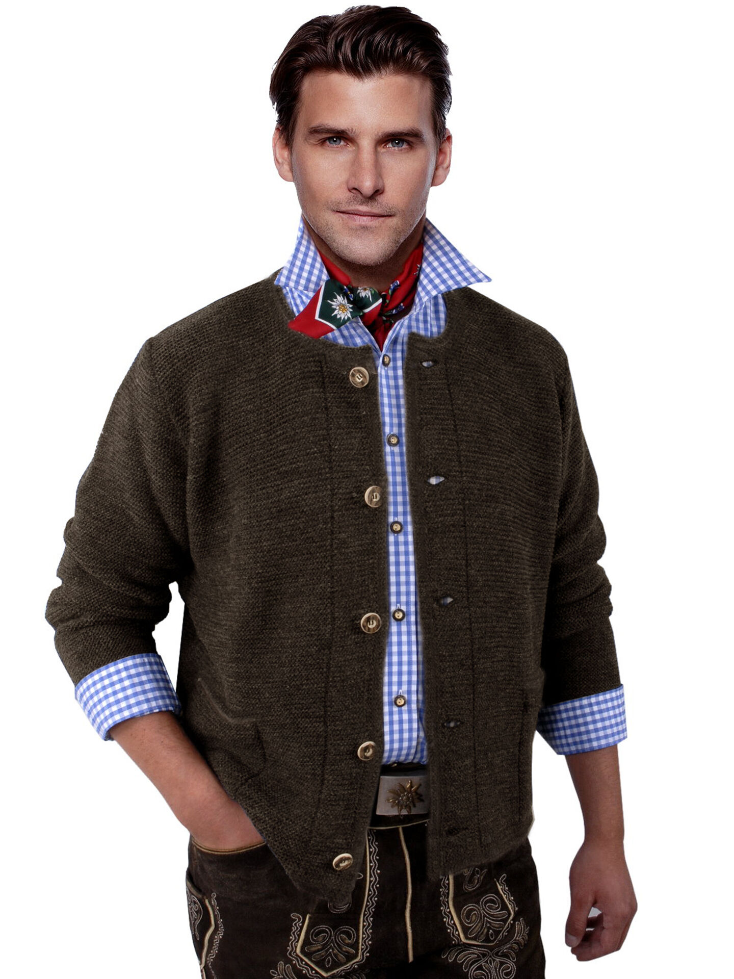 Trachtenstrickjacke Herren Links-Links  Trachtenjanker Braun Trachtenstrickjacke Herren Links-Links  Trachtenjanker Braun