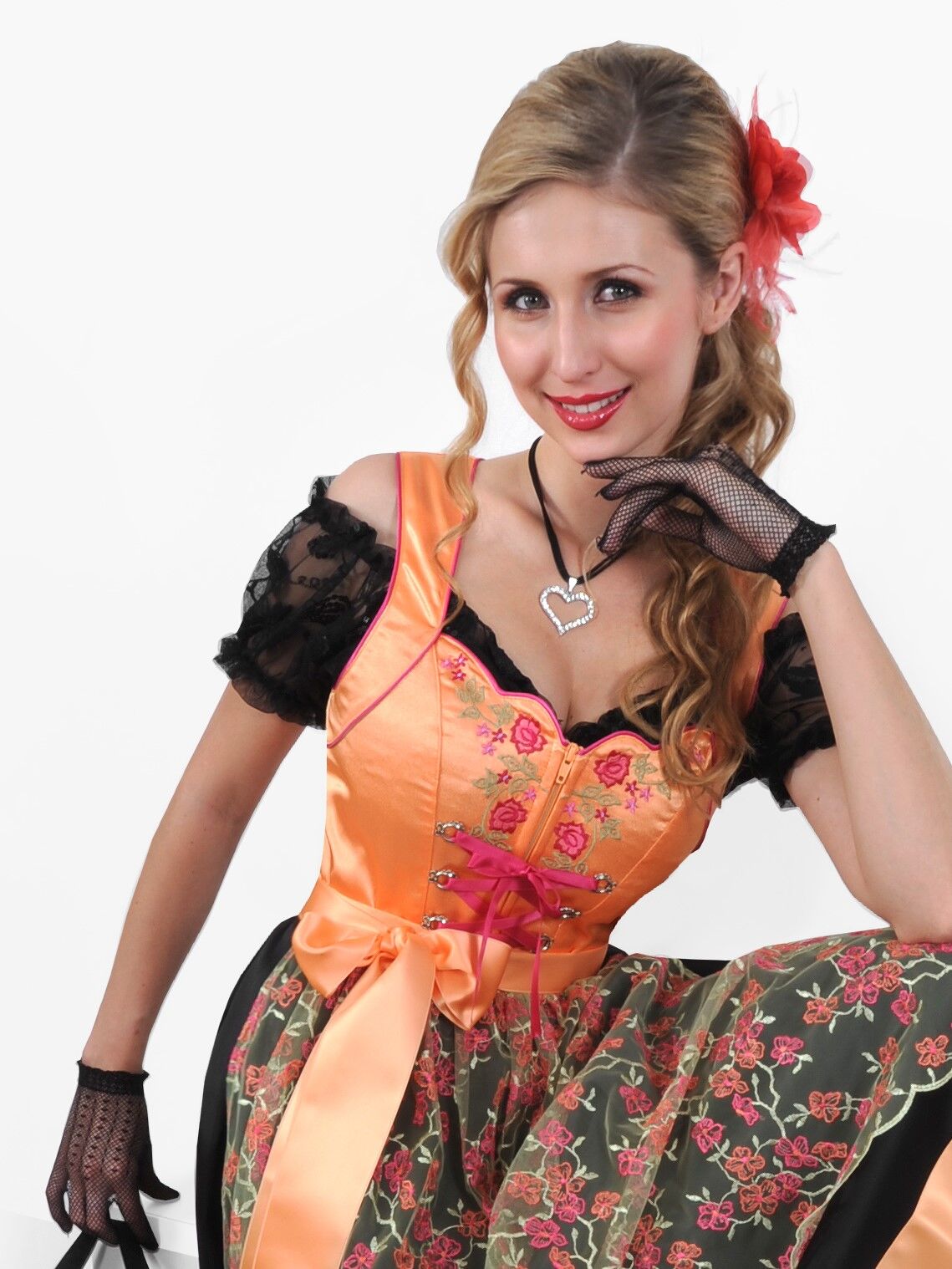 PREMIUM Designer-Dirndl Seidendirndl - festliches Midi-Dirndl Orange-Schwarz PREMIUM Designer-Dirndl Seidendirndl - festliches Midi-Dirndl Orange-Schwarz