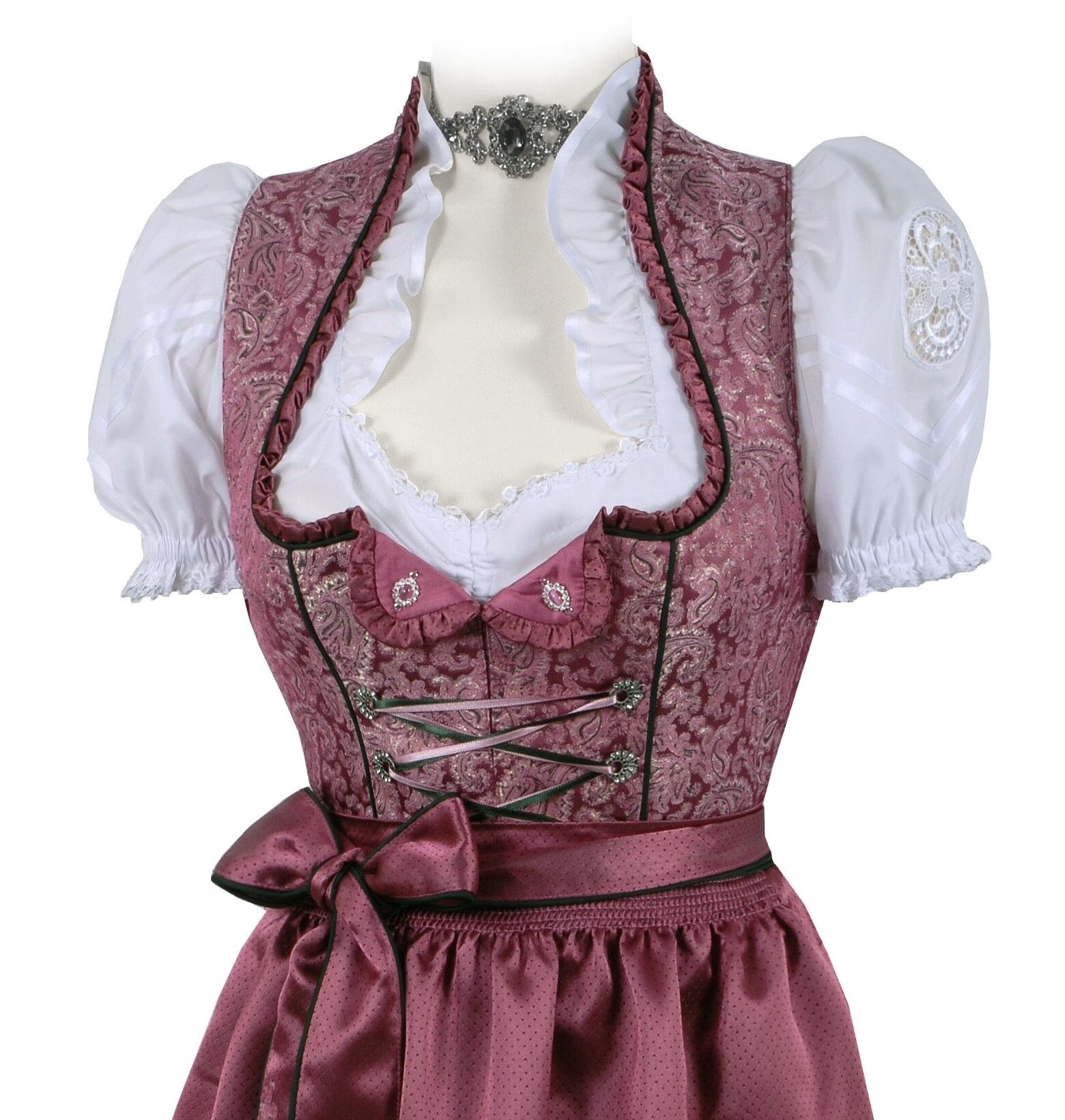 Festliches Midi-Dirndl - kurzes Dirndl mit edler Satinschürze Altrosa Festliches Midi-Dirndl - kurzes Dirndl mit edler Satinschürze Altrosa