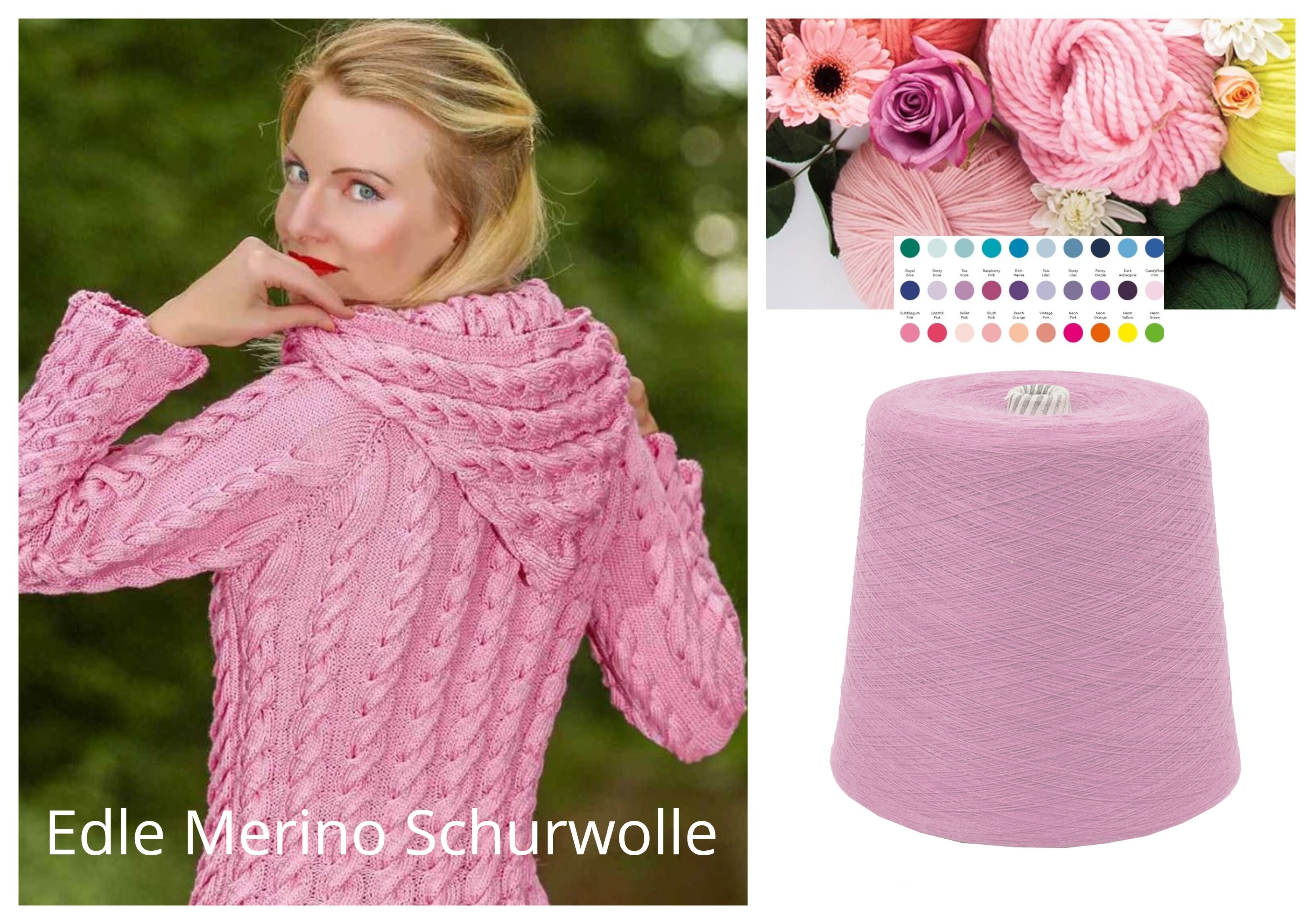 WOLLE zum STRICKEN MERINO-SCHURWOLLE 1 KG Konen/1000 Gramm Rosa  WOLLE zum STRICKEN MERINO-SCHURWOLLE 1 KG Konen/1000 Gramm Rosa