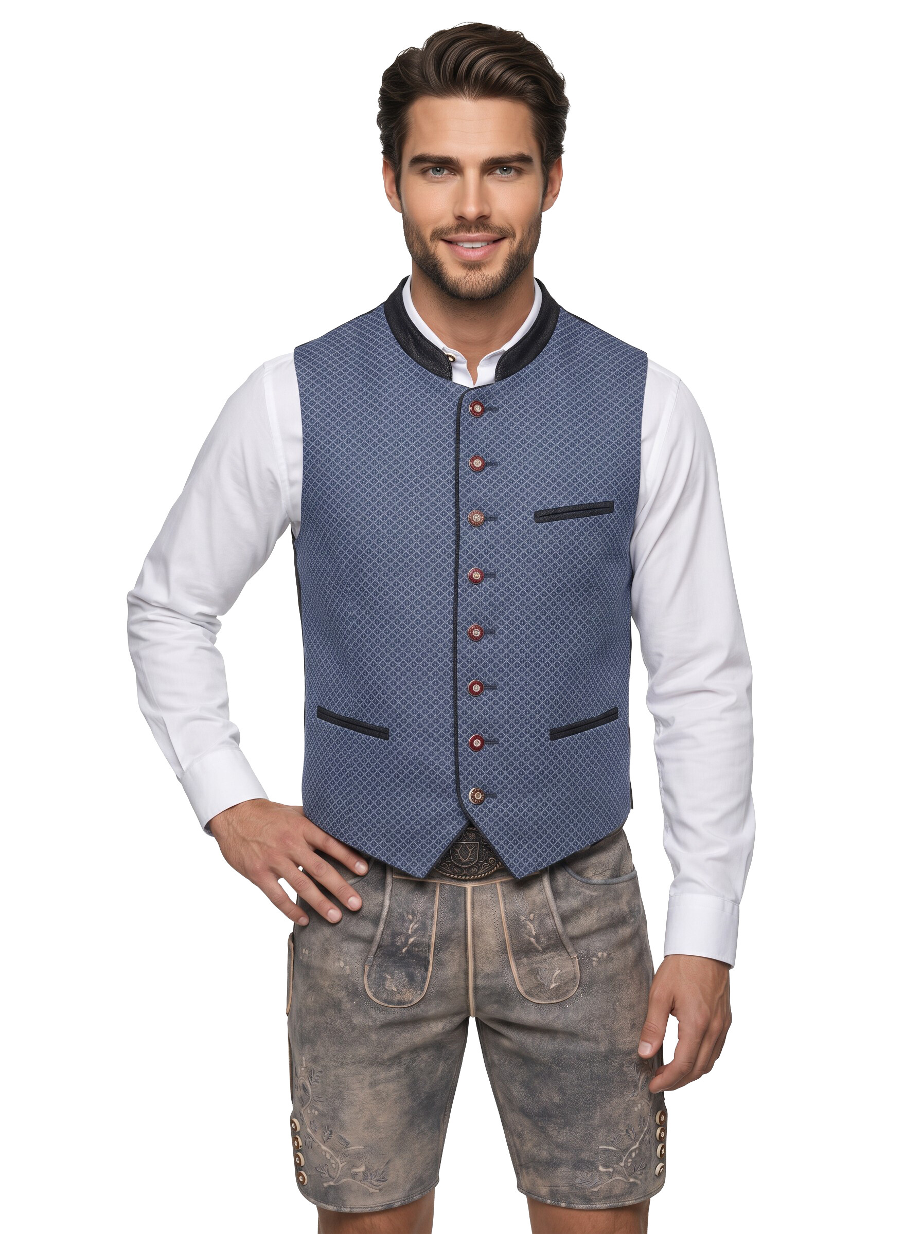 Trachtenweste Herren Antonio Blau & Oliv – Elegantes Gilet aus 100% Baumwolle