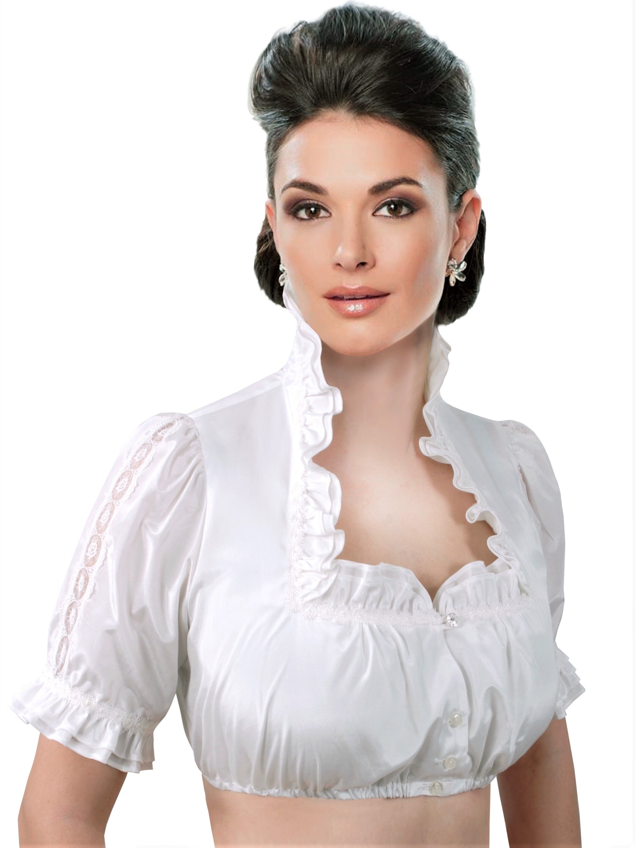 Dirndlbluse Damen festlich Schneewittchen-Kragen Spitze Kurzarm Creme Dirndlbluse Damen festlich Schneewittchen-Kragen Spitze Kurzarm Creme