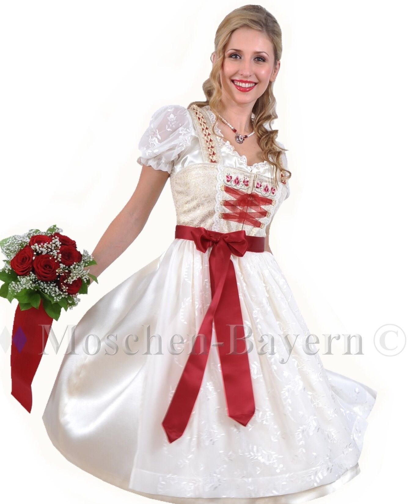 Exklusives Hochzeitsdirndl Brautdirndl Creme/Rot Exklusives Hochzeitsdirndl Brautdirndl Creme/Rot