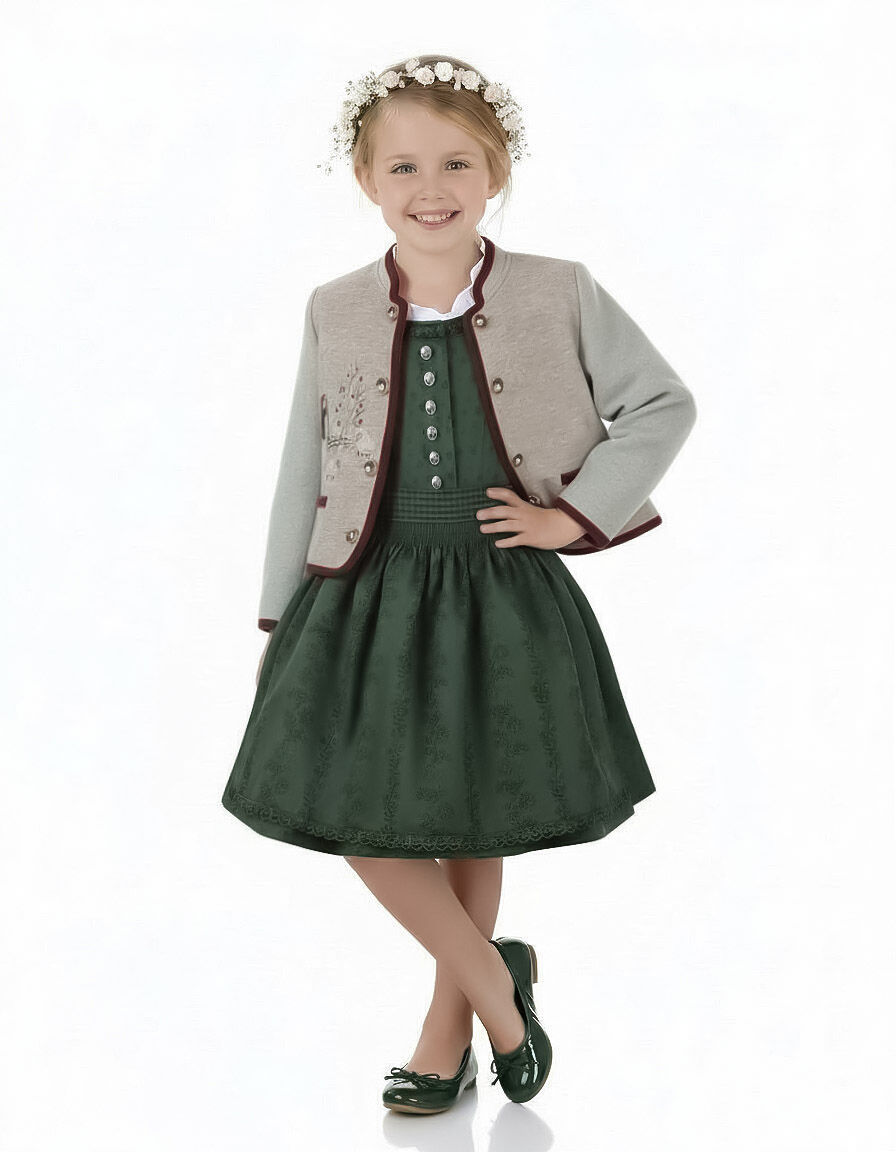 Trachtenjacke Mädchen Madl 100% Merinowolle Pastell Grün Beige