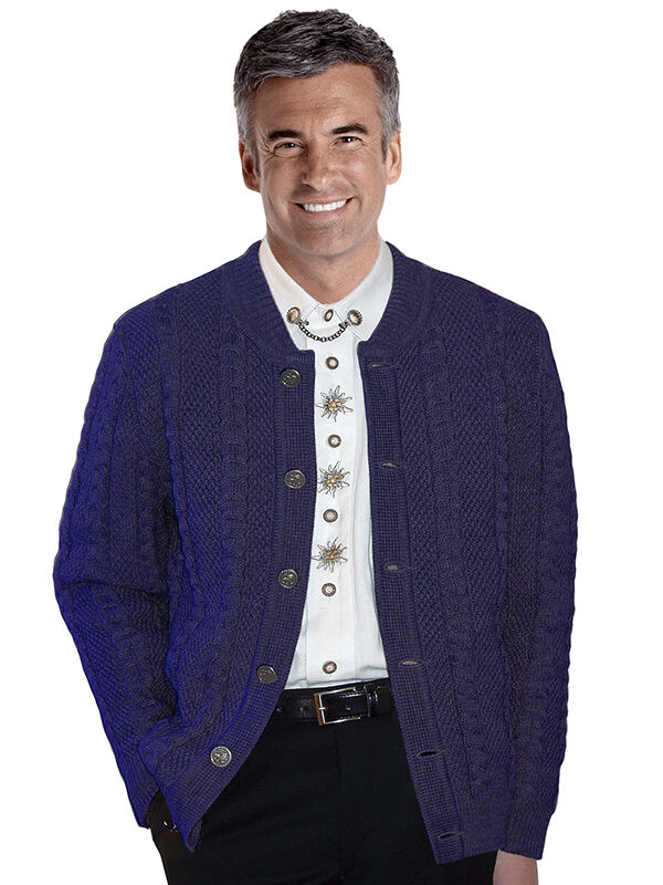 PREMIUM Trachtenstrickjacke Herren 100% Schurwolle Trachtenjanker Blau Marine PREMIUM Trachtenstrickjacke Herren 100% Schurwolle Trachtenjanker Blau Marine