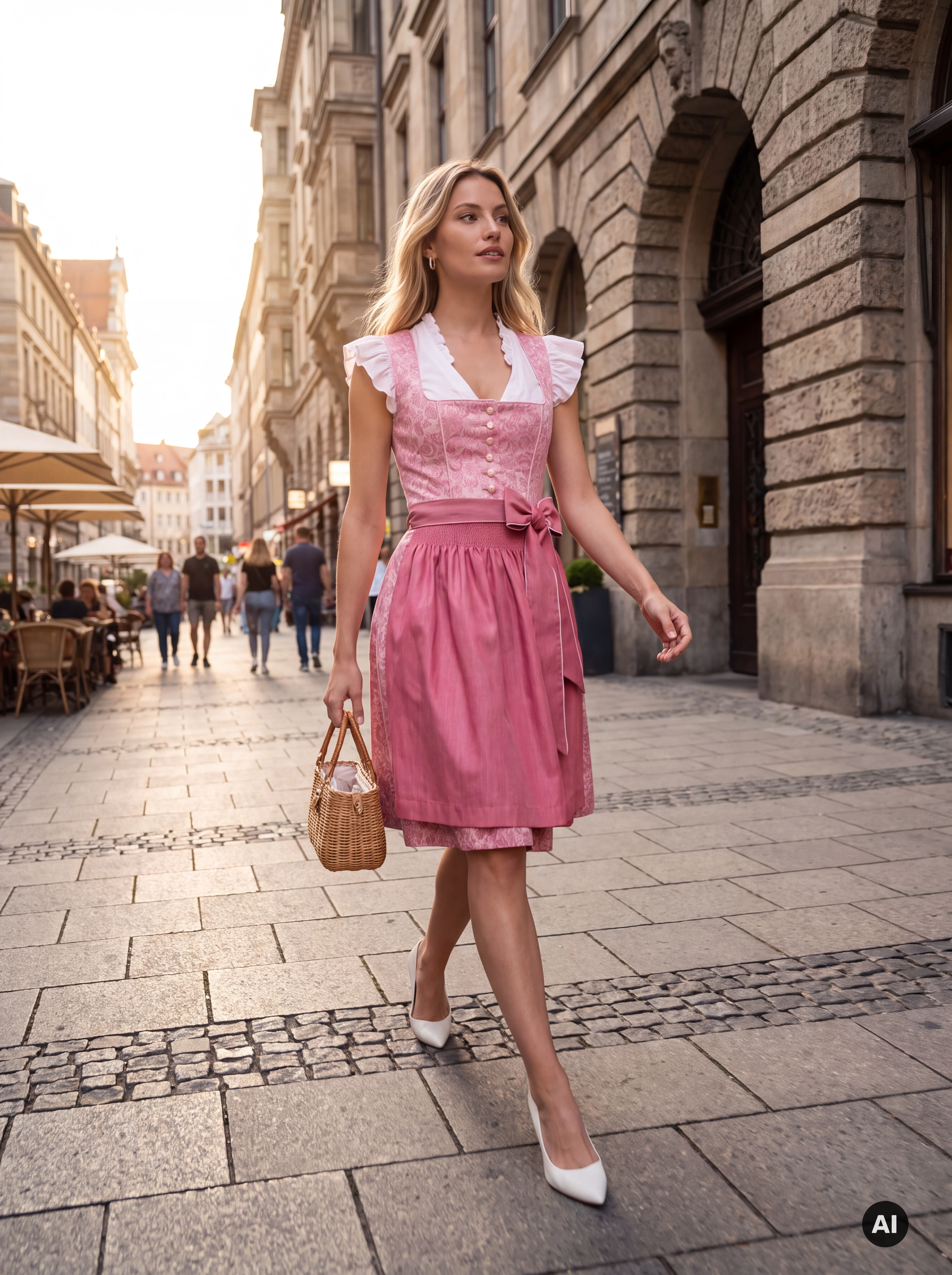 Mini-Dirndl Kaja Rosa 50 cm – florales Jacquardmuster