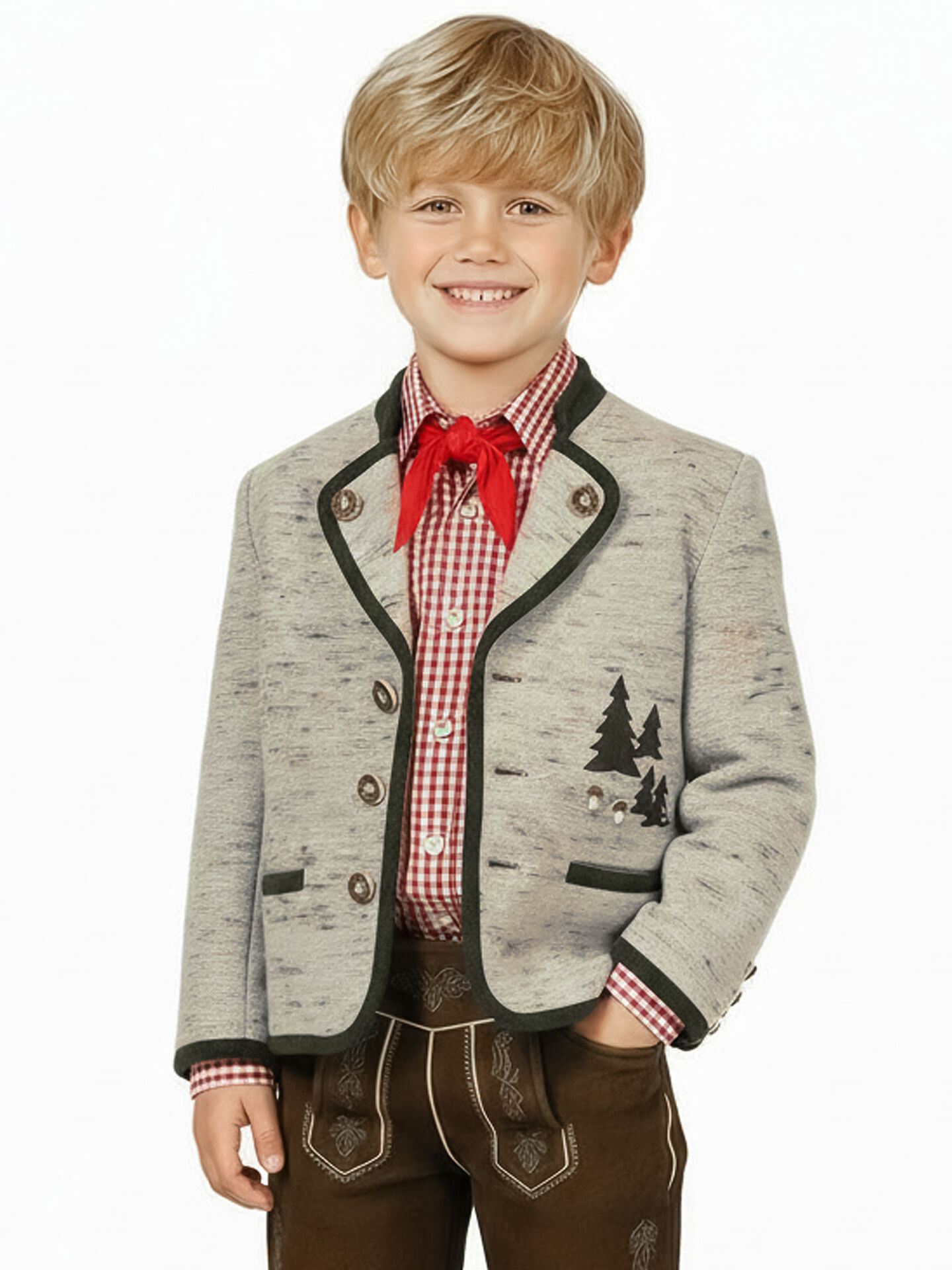 Trachtenjacke Jungen/Buben 100% Merinowolle Tannen Natur-Grün