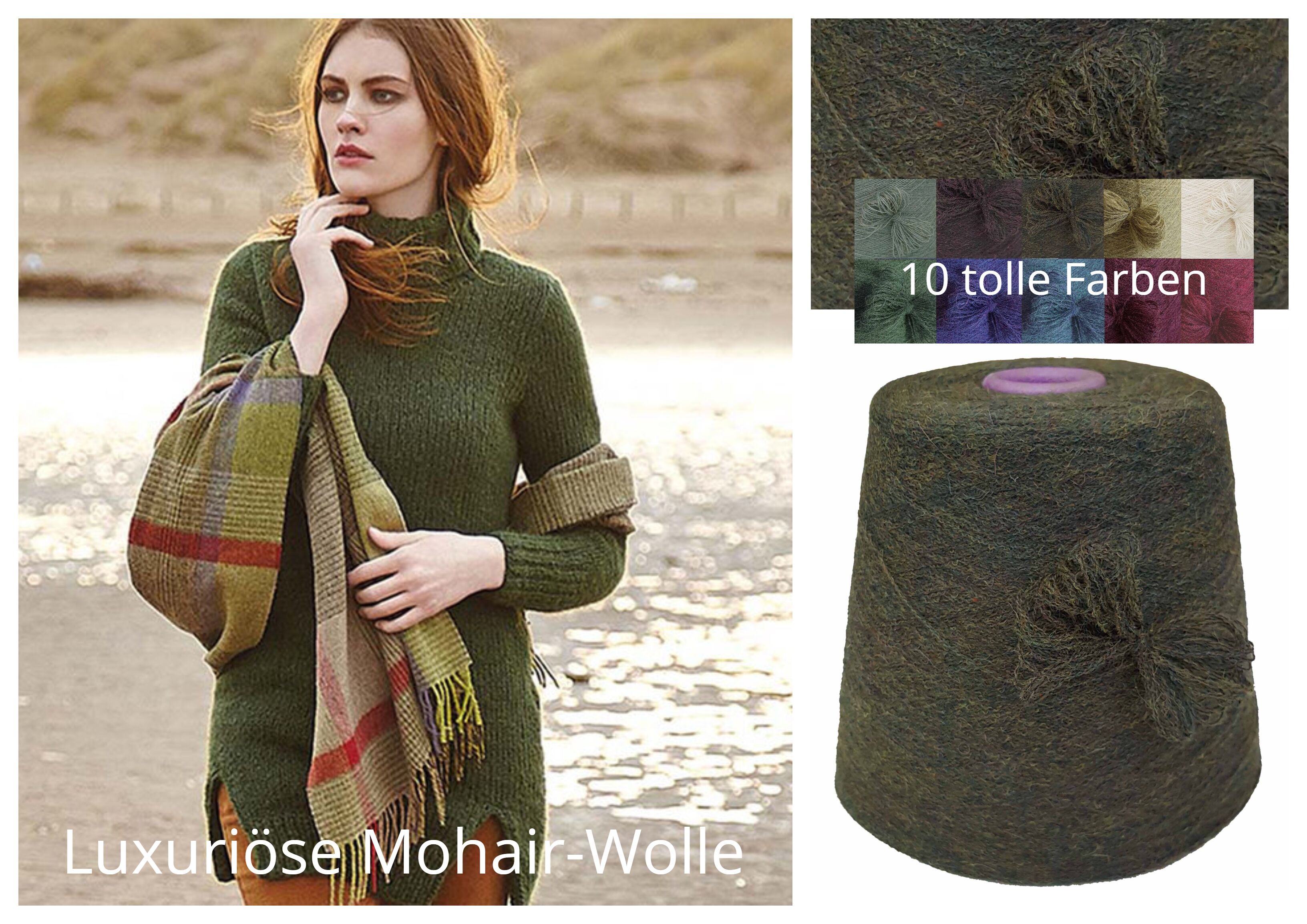 PREMIUM MOHAIR/SCHURWOLLE/Mix - STRICKWOLLE - 1 Konen/800 Gramm Olivgrün PREMIUM MOHAIR/SCHURWOLLE/Mix - STRICKWOLLE - 1 Konen/800 Gramm Olivgrün