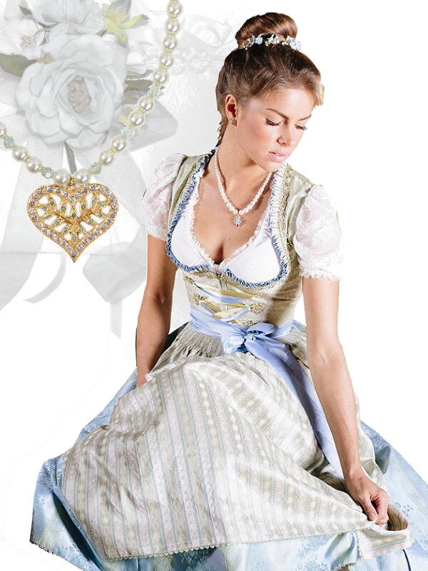 PREMIUM Hochzeitsdirndl - festliches Midi-Dirndl mit edler Satinschürze Bleu-Grün PREMIUM Hochzeitsdirndl - festliches Midi-Dirndl mit edler Satinschürze Bleu-Grün