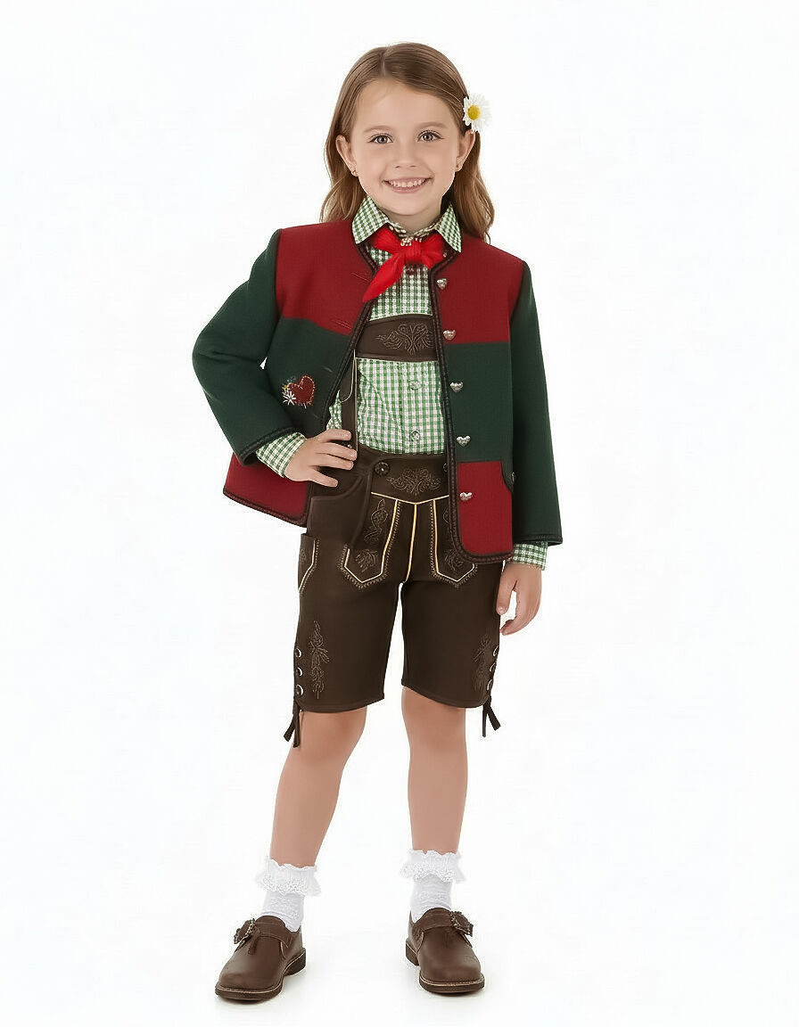 Trachtenjacke Kinder 100% Merinowolle Rot-Grün