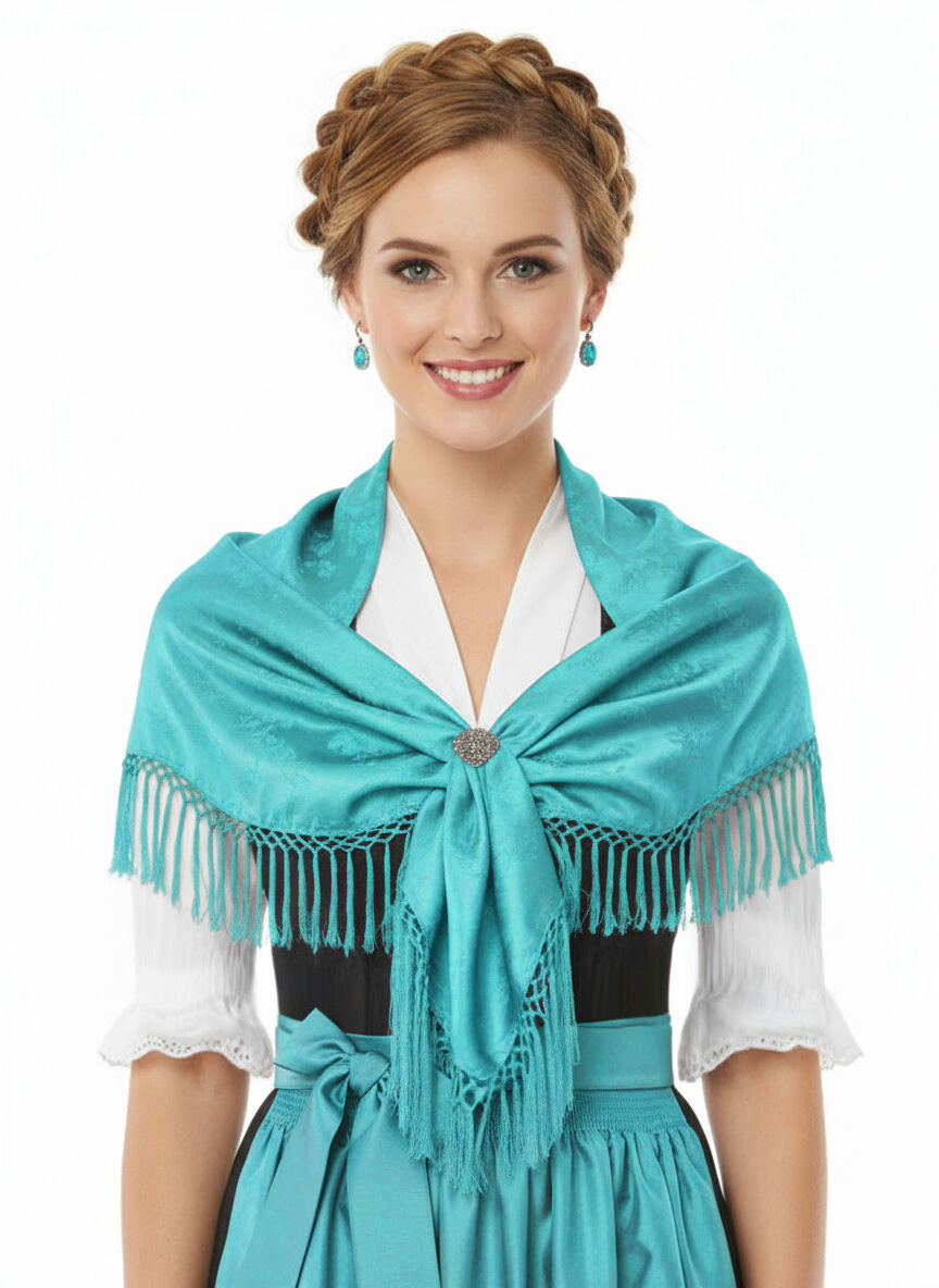 Trachtentuch Dirndltuch Seidentuch 100% Seide Türkis