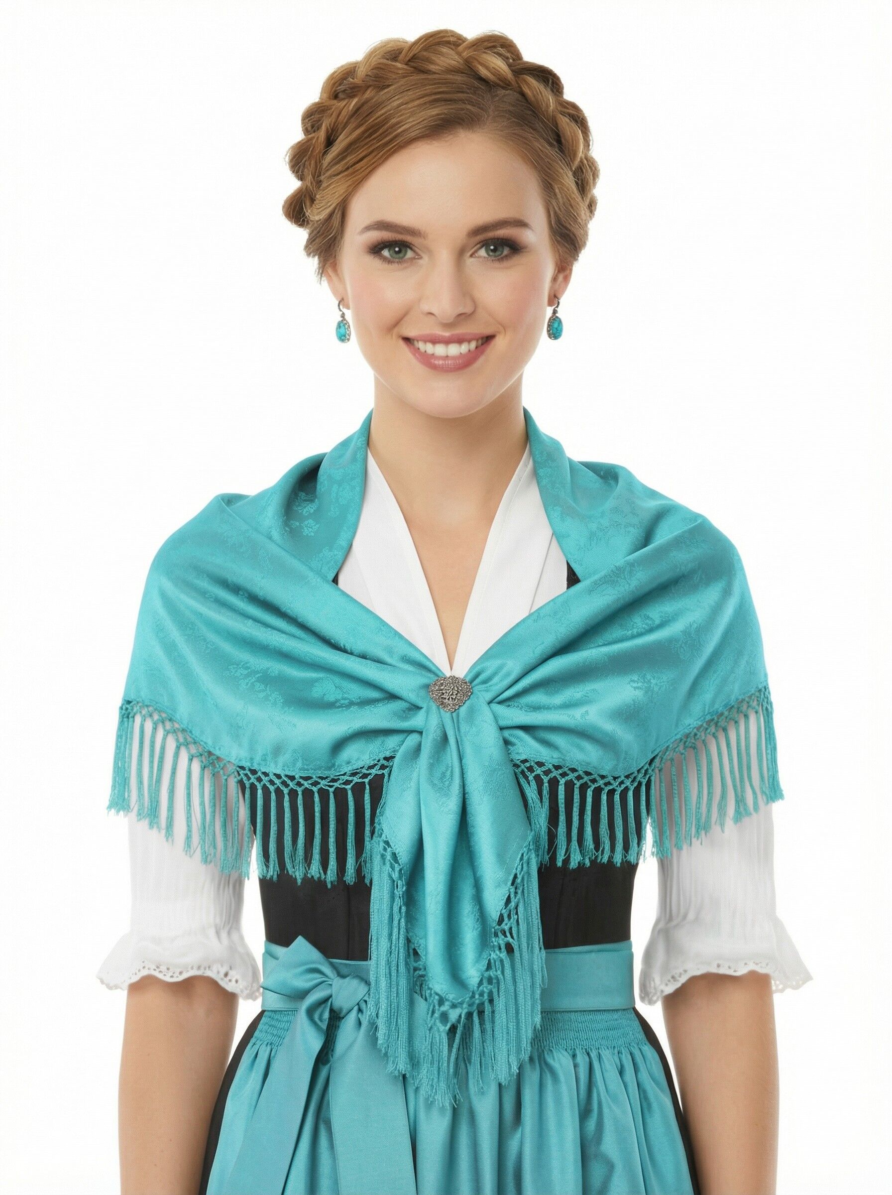 Trachtentuch Dirndltuch Seidentuch 100% Seide Türkis