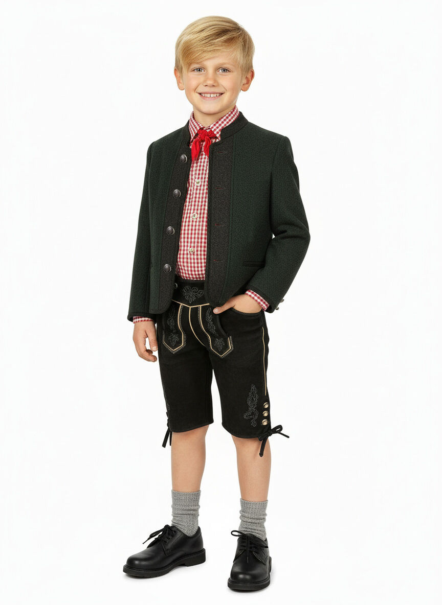 Trachtenjacke Jungen/Buben 100% Merinowolle Dunkelgrün-Anthra