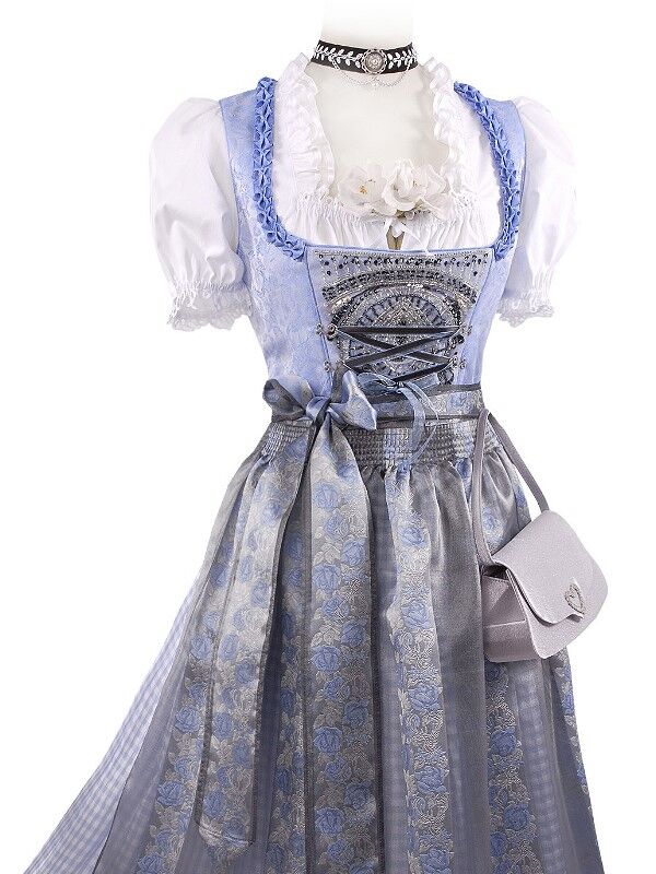 PREMIUM Hochzeitsdirndl - festliches Midi-Dirndl + edle Organzaschürze Bleu-Silber PREMIUM Hochzeitsdirndl - festliches Midi-Dirndl + edle Organzaschürze Bleu-Silber