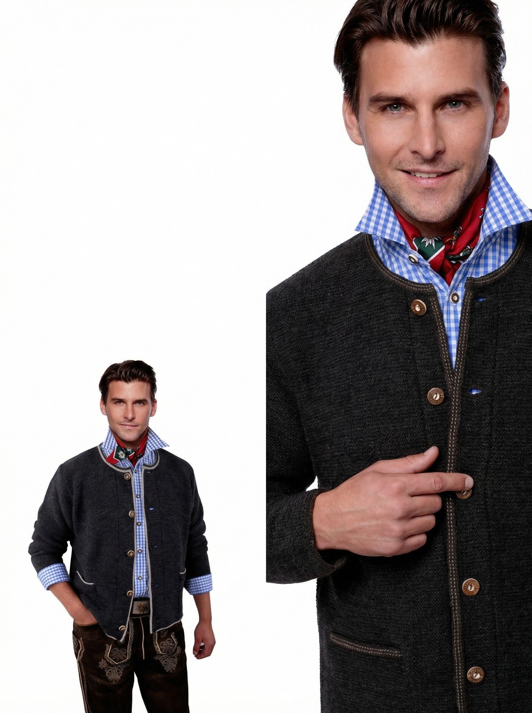 Trachtenstrickjacke Herren Links-Links  Trachtenjanker Anthrazit