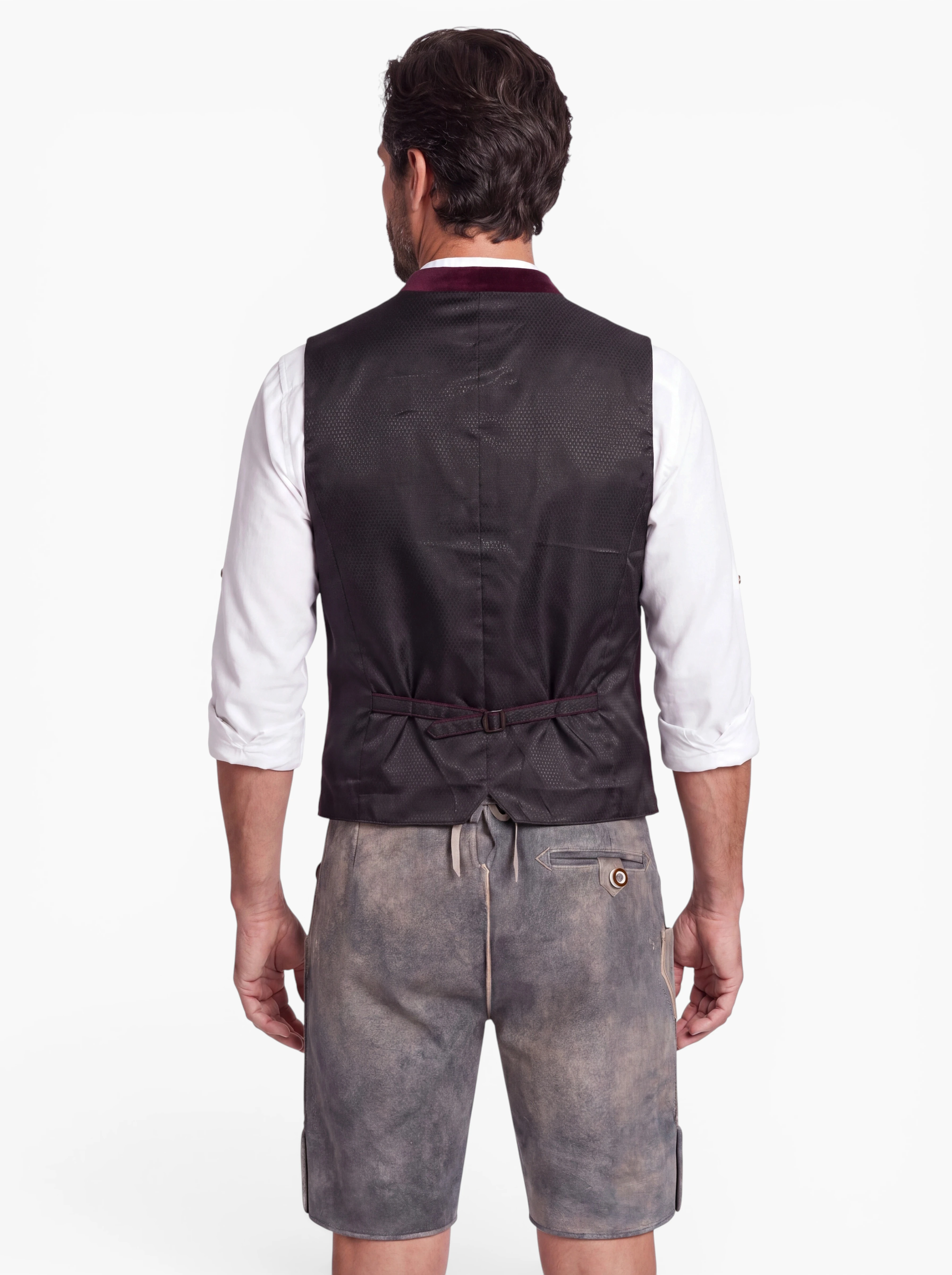 Stretch Trachtenweste Kuno Bordeaux – Elegantes Herren Gilet mit Samtbesatz