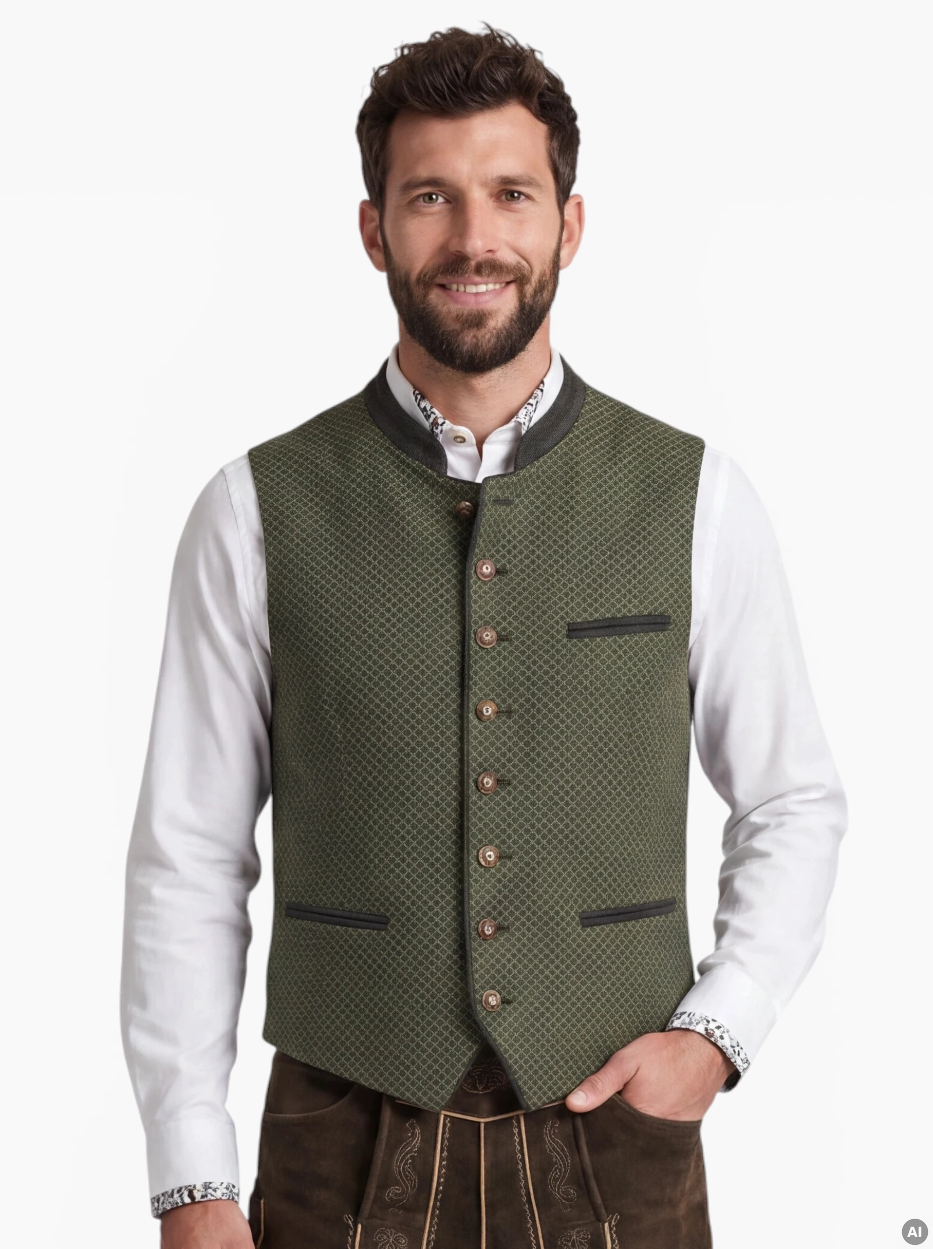 Trachtenweste Herren Antonio Blau & Oliv – Elegantes Gilet aus 100% Baumwolle