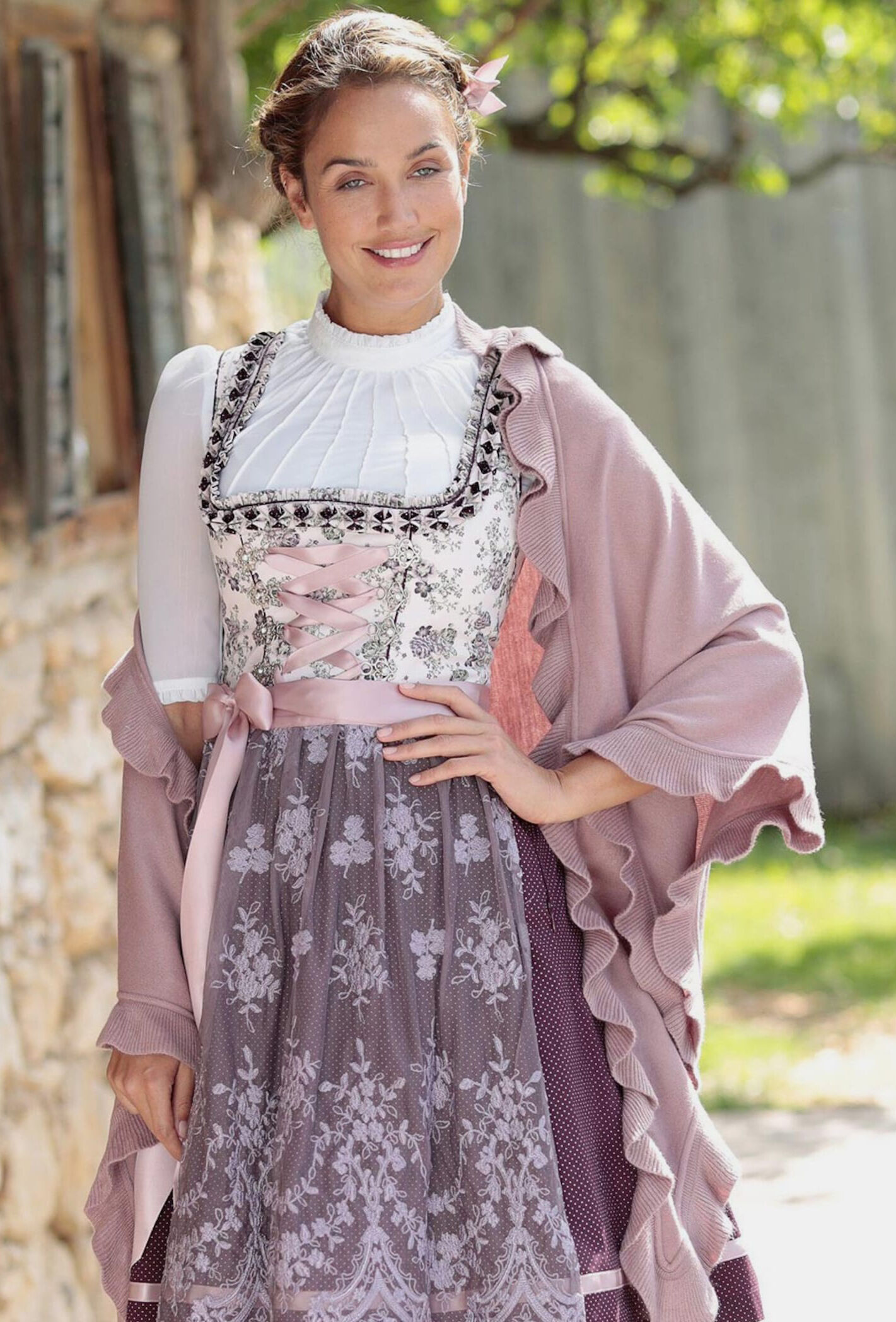 Poncho-Stola-Schal-Umhang-Trachtenponcho-rosa-braun-AZ-5a