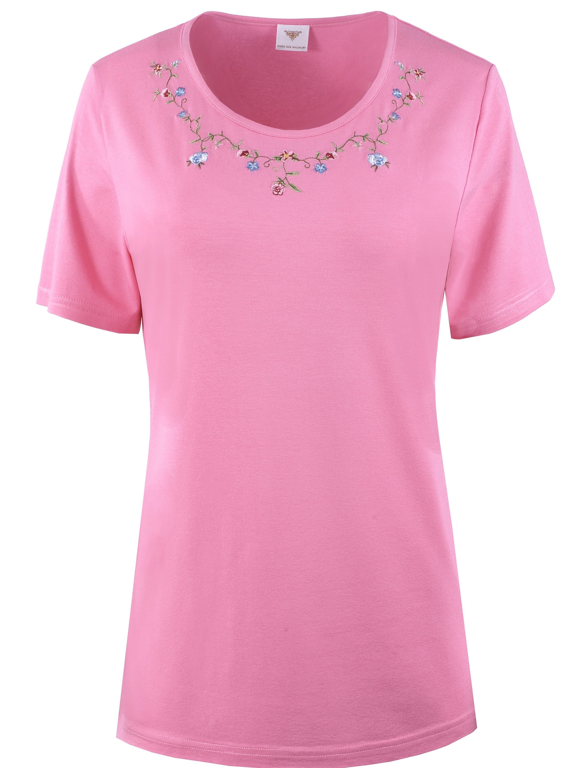 PREMIUM Trachtenshirt Damen T-Shirt lang Blumen-Stickerei Pink PREMIUM Trachtenshirt Damen T-Shirt lang Blumen-Stickerei Pink