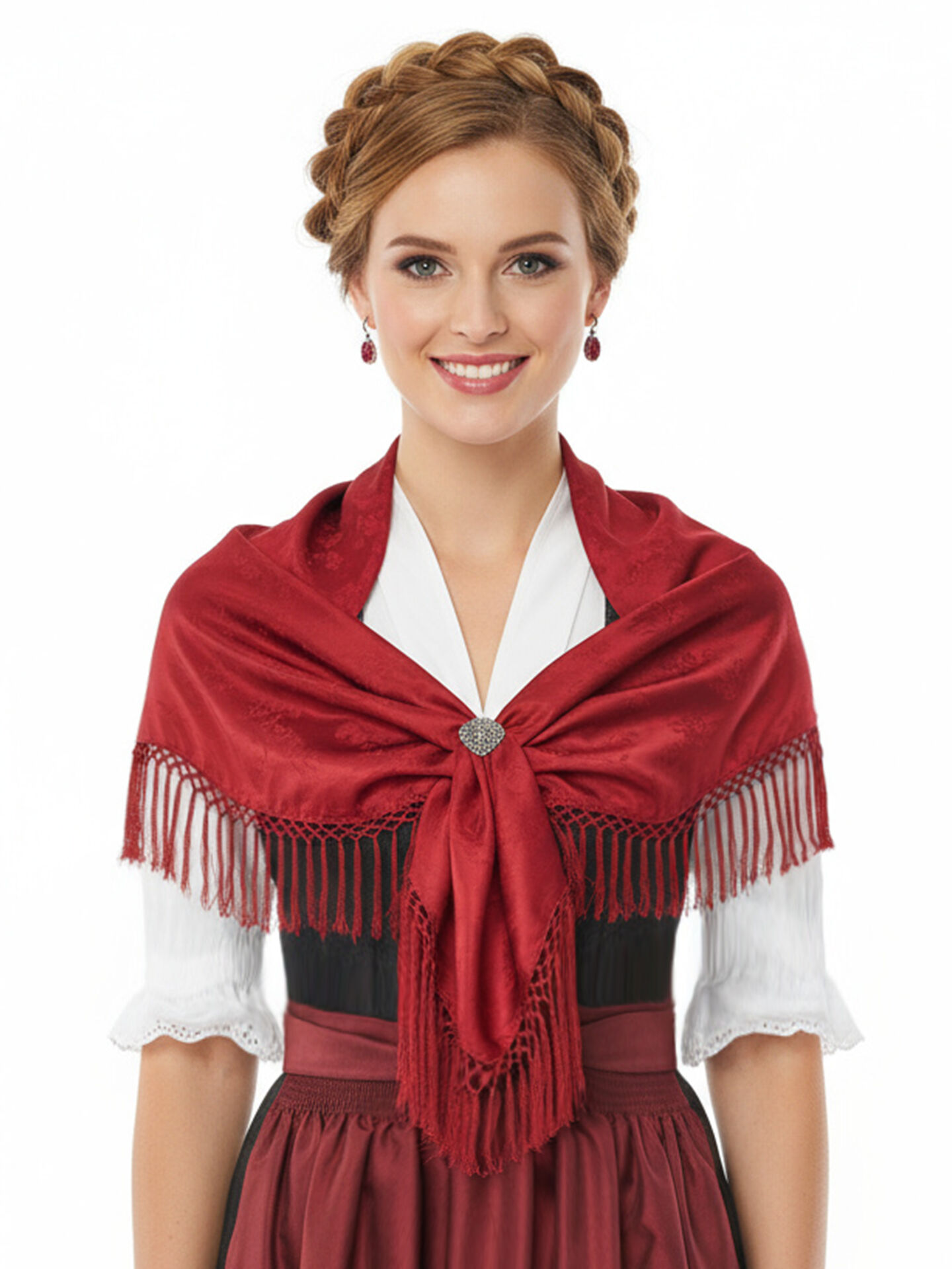 Trachtentuch Dirndltuch Seidentuch 100% Seide Rot  Kirsche
