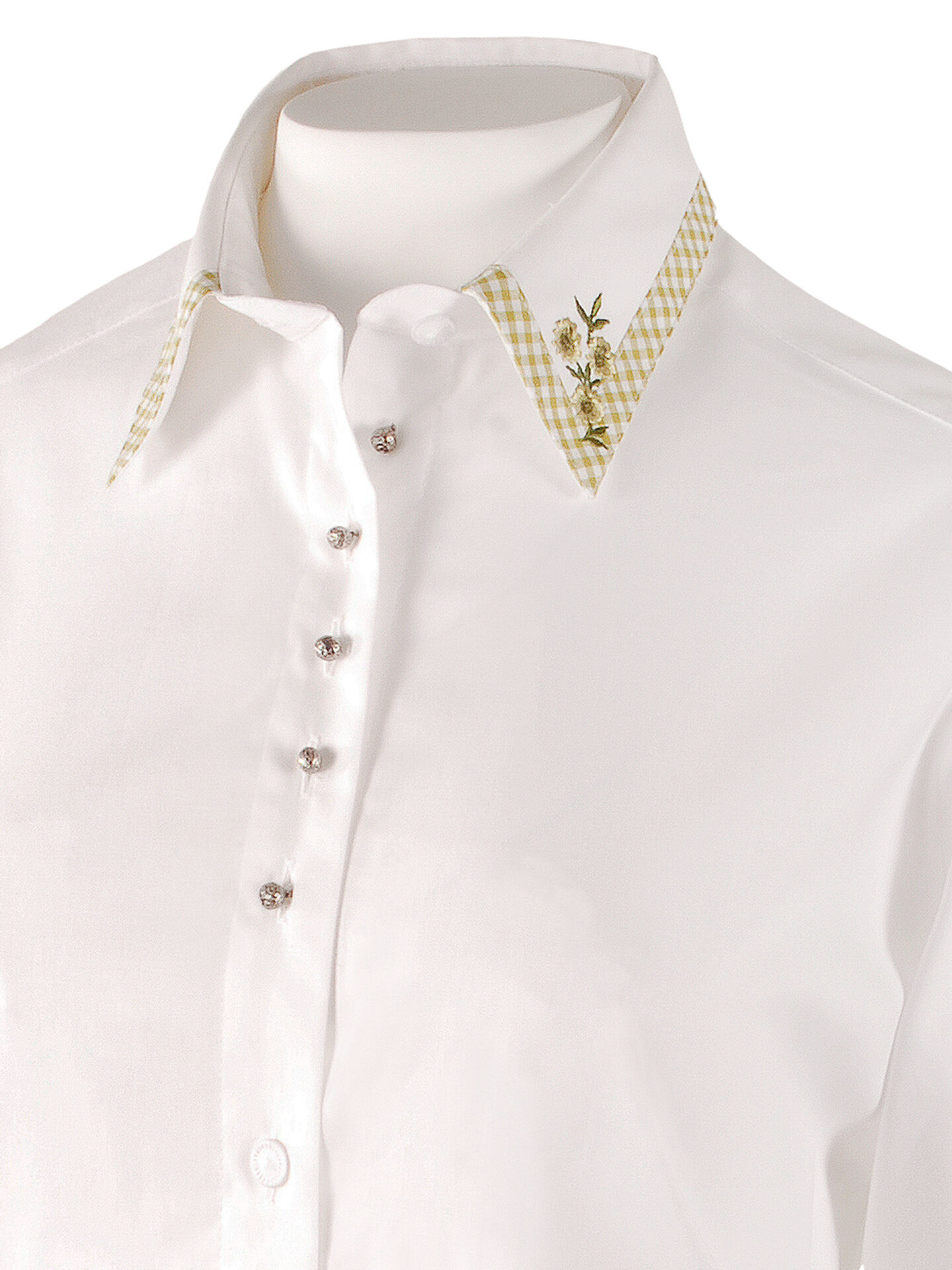 PREMIUM Trachtenbluse Damen Kurzarm mit Vichy-Karo + Stickerei  Weiß PREMIUM Trachtenbluse Damen Kurzarm mit Vichy-Karo + Stickerei  Weiß