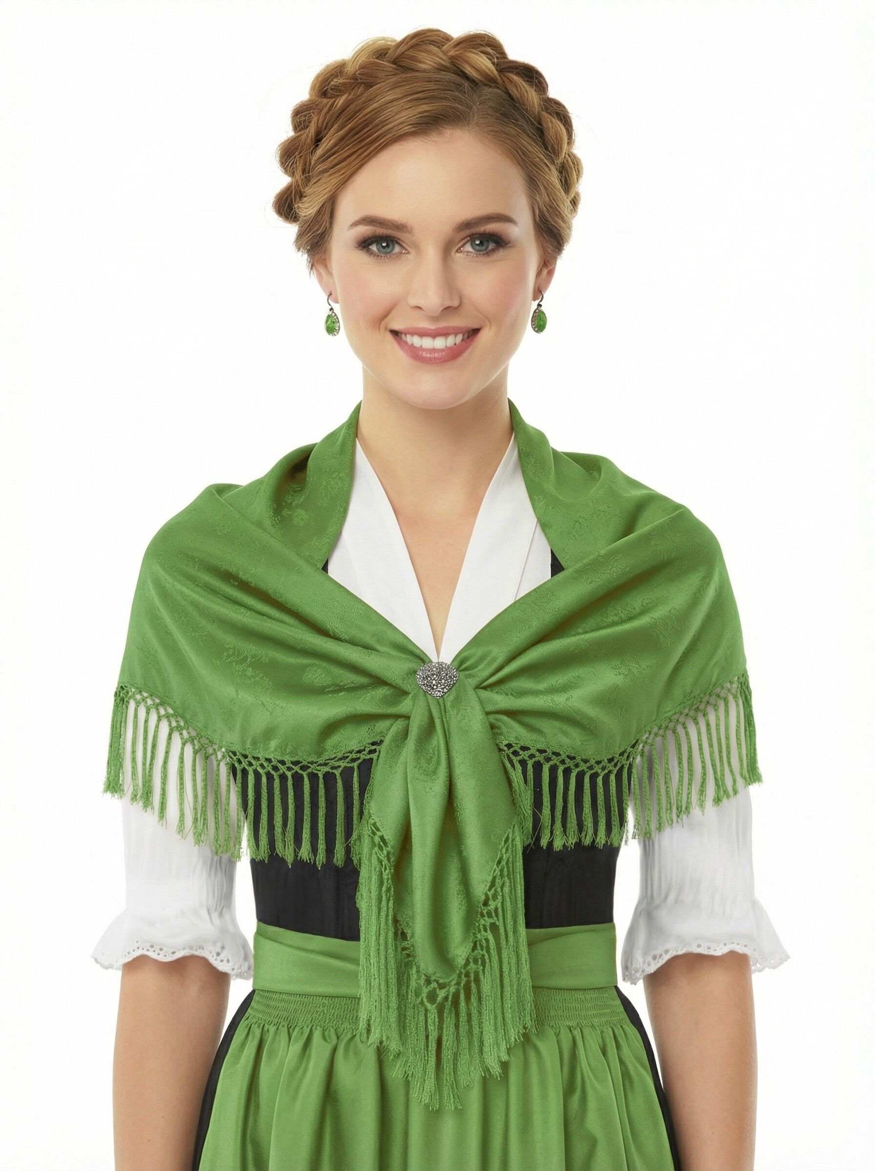 Trachtentuch Dirndltuch Seidentuch 100% Seide Kiwi Grün