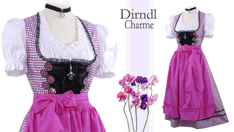 Fröhliches Midi-Dirndl - kurzes Wiesn-Dirndl  kariert Pink Fröhliches Midi-Dirndl - kurzes Wiesn-Dirndl  kariert Pink