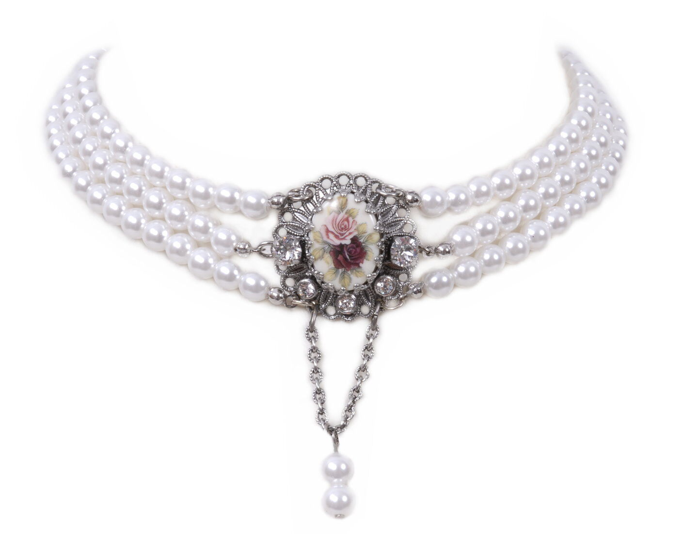 Kropfband Perlen mit Medaillon Rose Rot