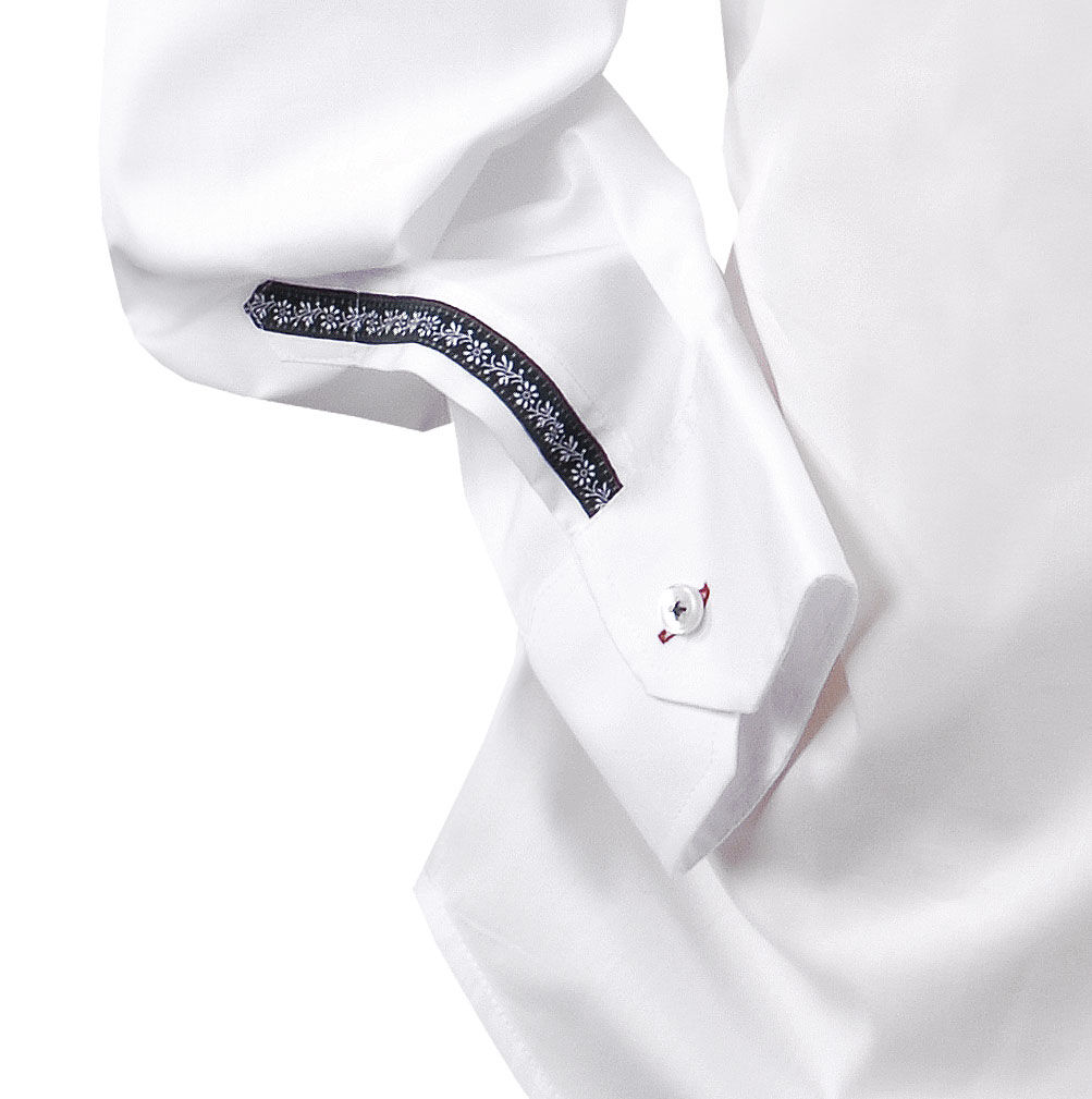 Trachtenhemd Weiß/Rot SLIMFIT Stehkragen + Hirsch-Stickerei Trachtenhemd Weiß/Rot SLIMFIT Stehkragen + Hirsch-Stickerei