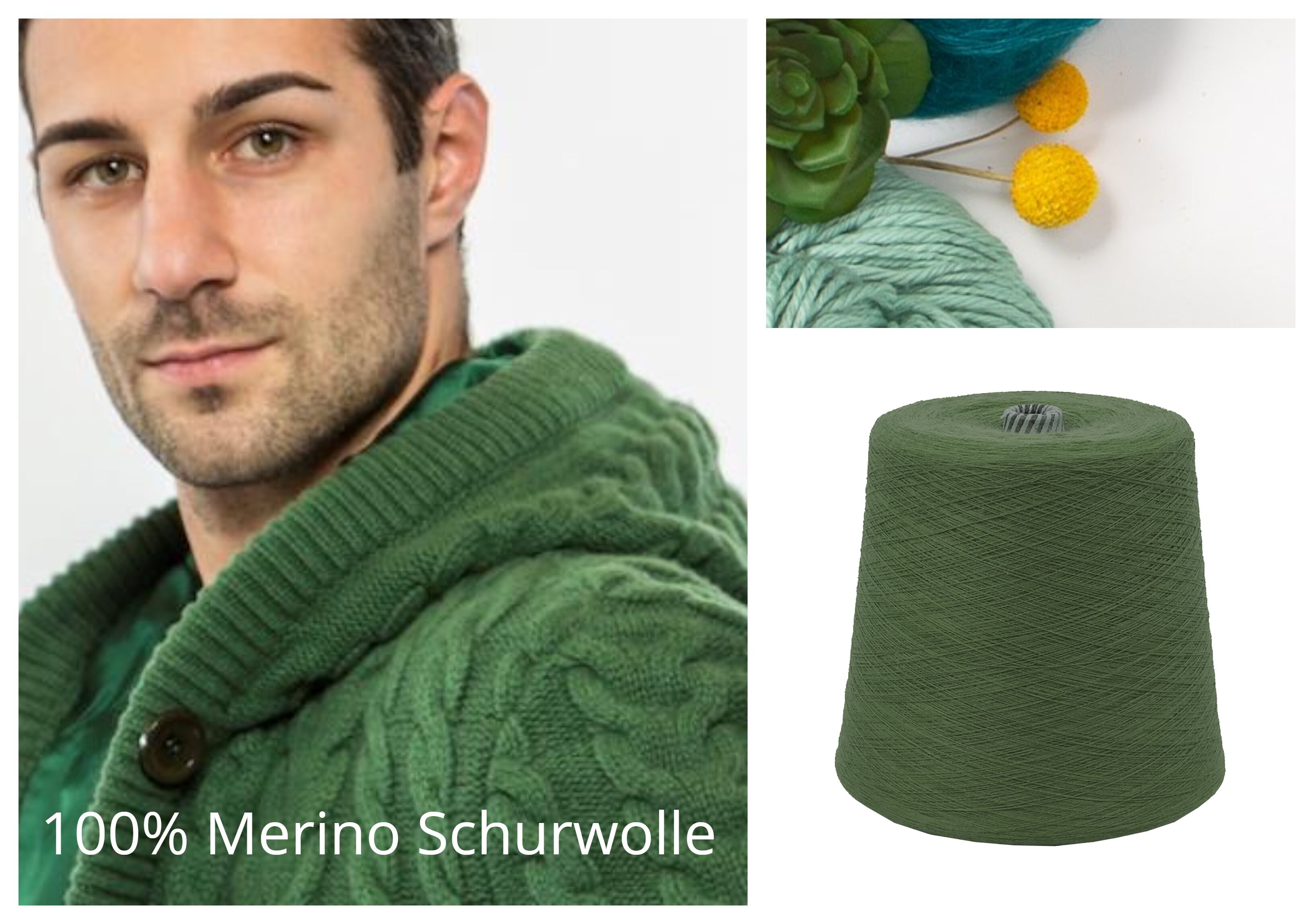 WOLLE zum STRICKEN MERINO-SCHURWOLLE 1 KG Konen/1000 Gramm Grün Gras