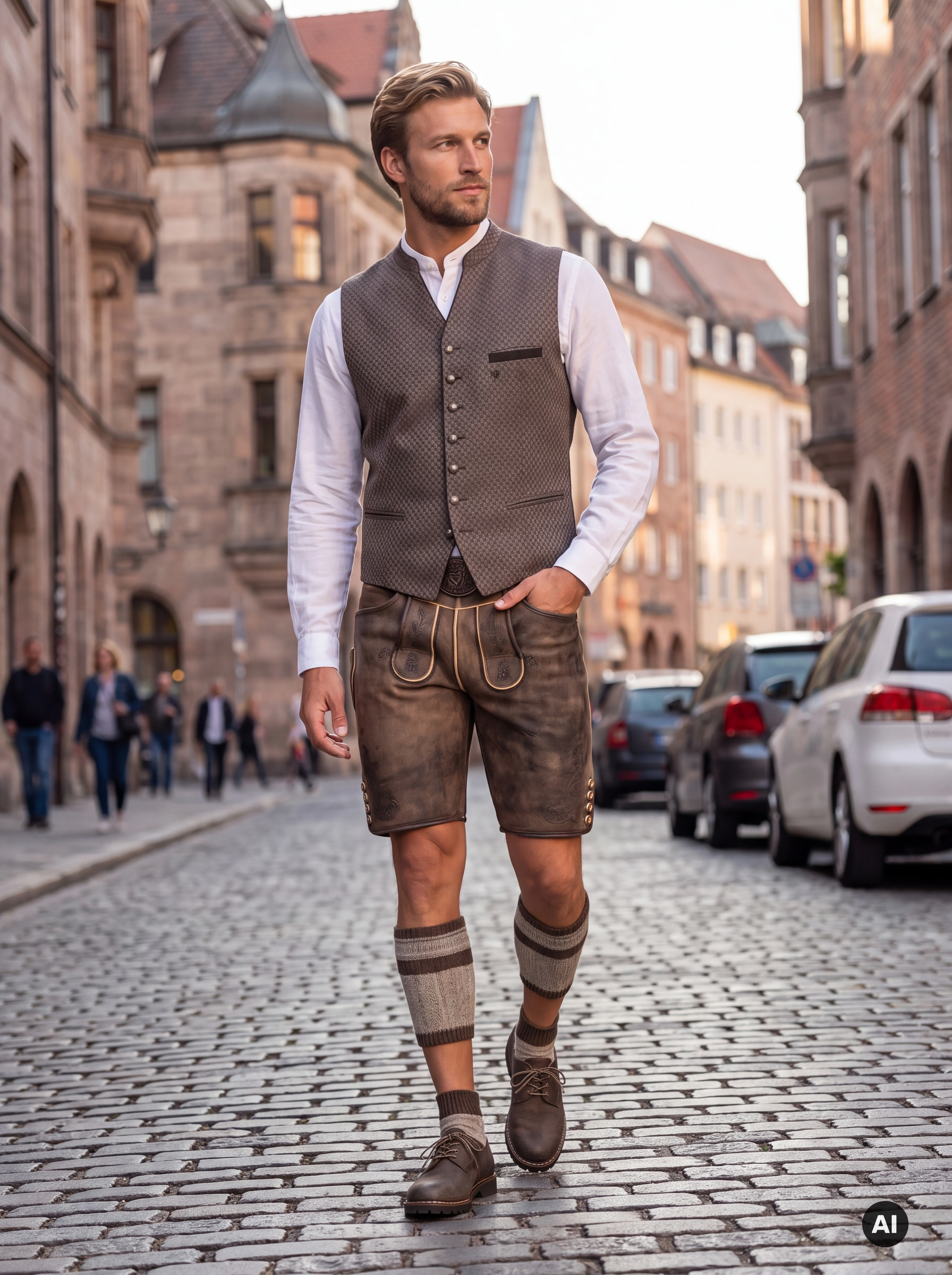 Herren Trachtenweste Bertin Braun mit Geweihmuster
