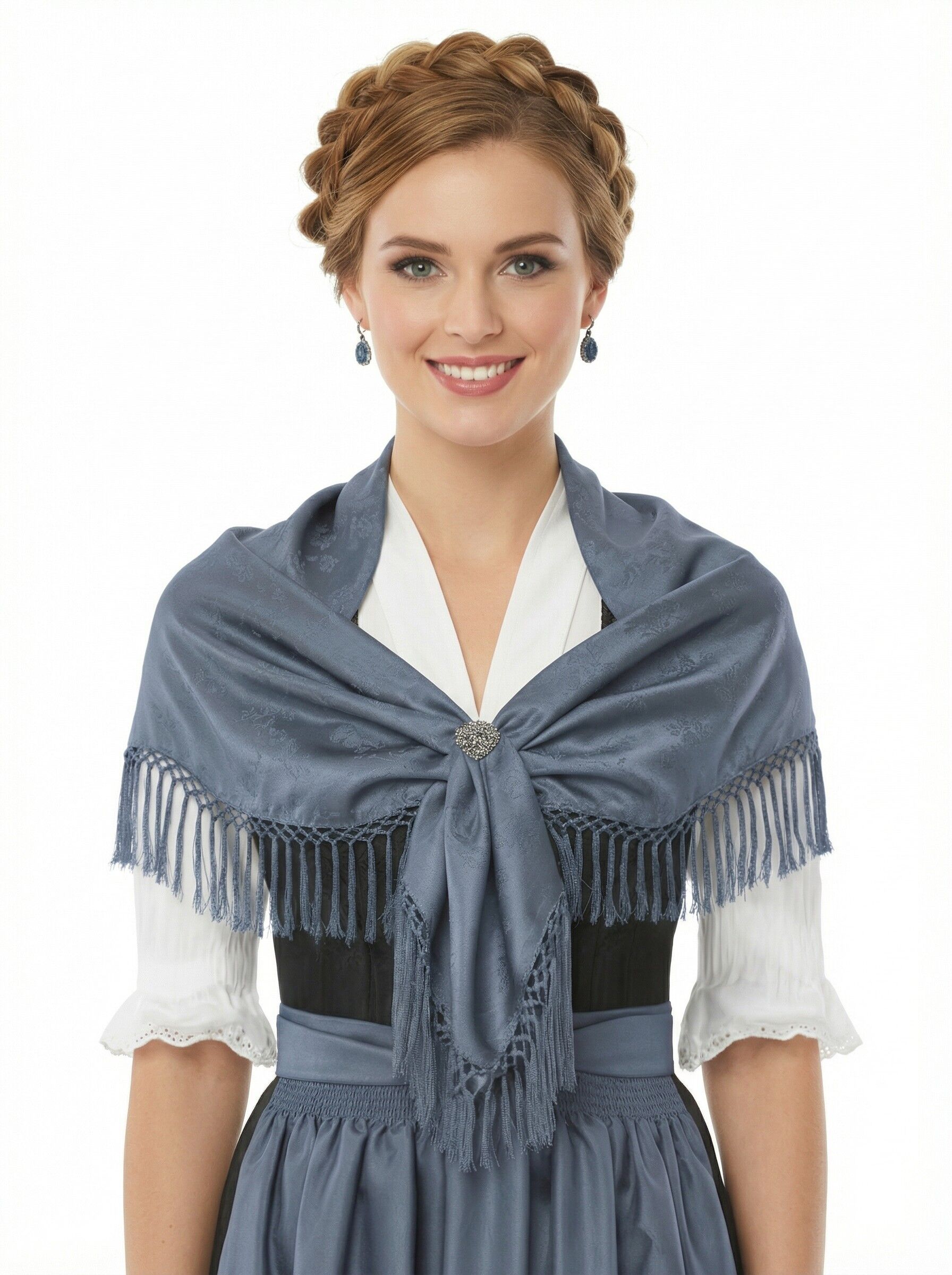 Trachtentuch Dirndltuch Seidentuch 100% Seide Mittelblau